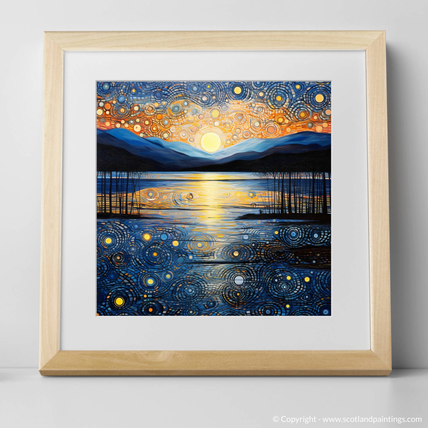 Art Print of Twilight reflections on Loch Lomond with a natural frame