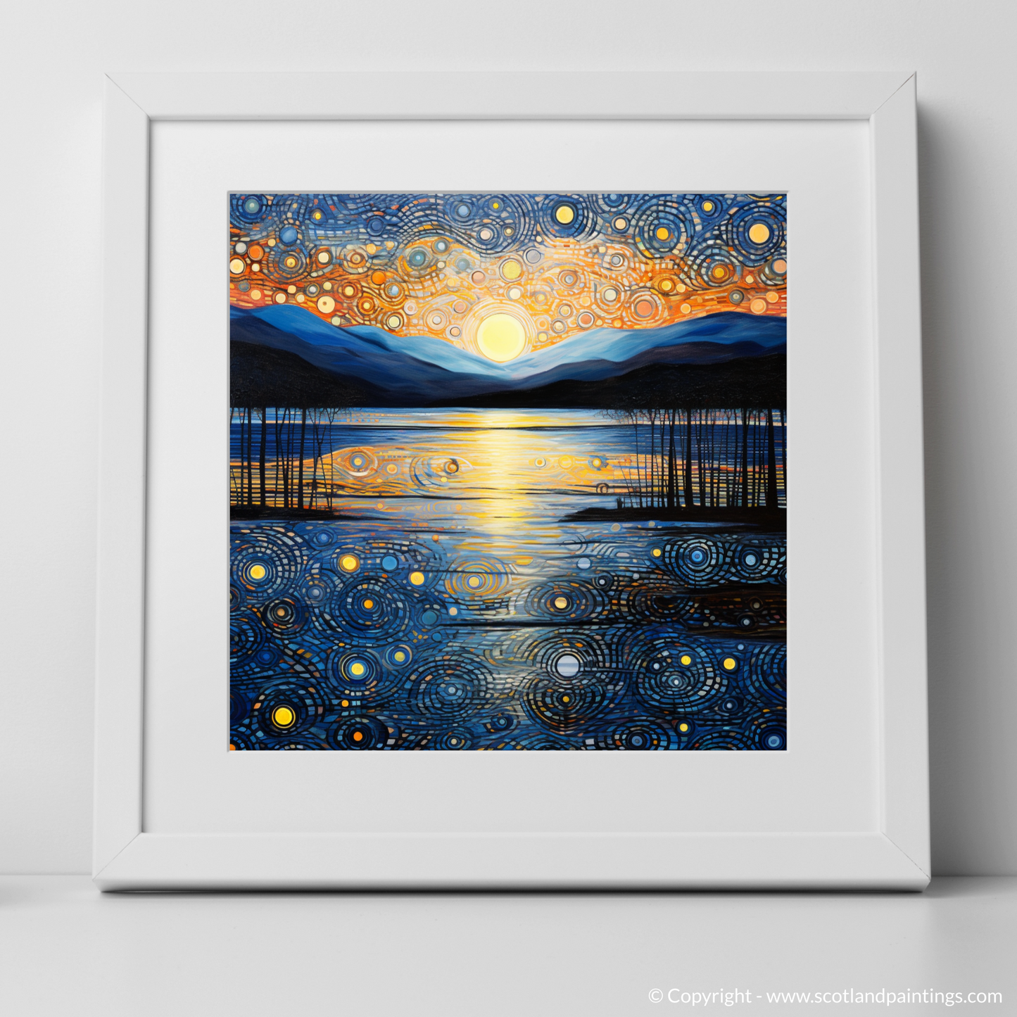 Art Print of Twilight reflections on Loch Lomond with a white frame
