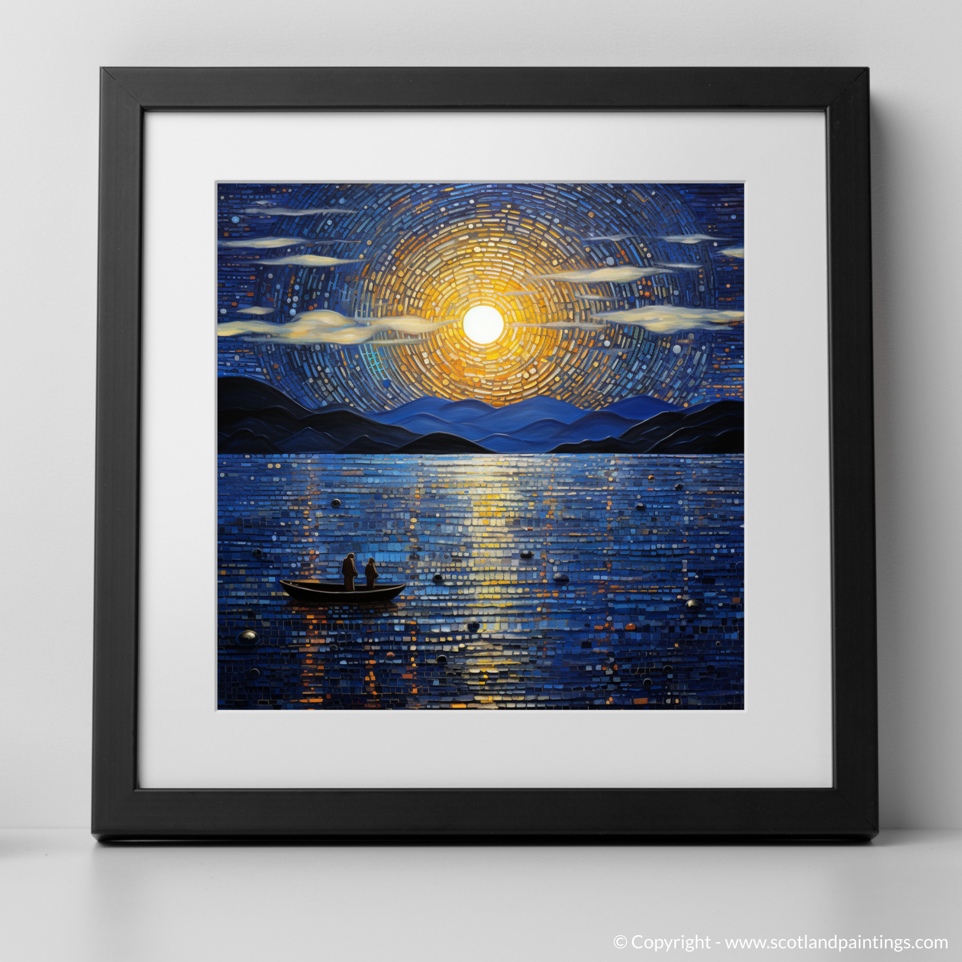 Art Print of Twilight reflections on Loch Lomond with a black frame