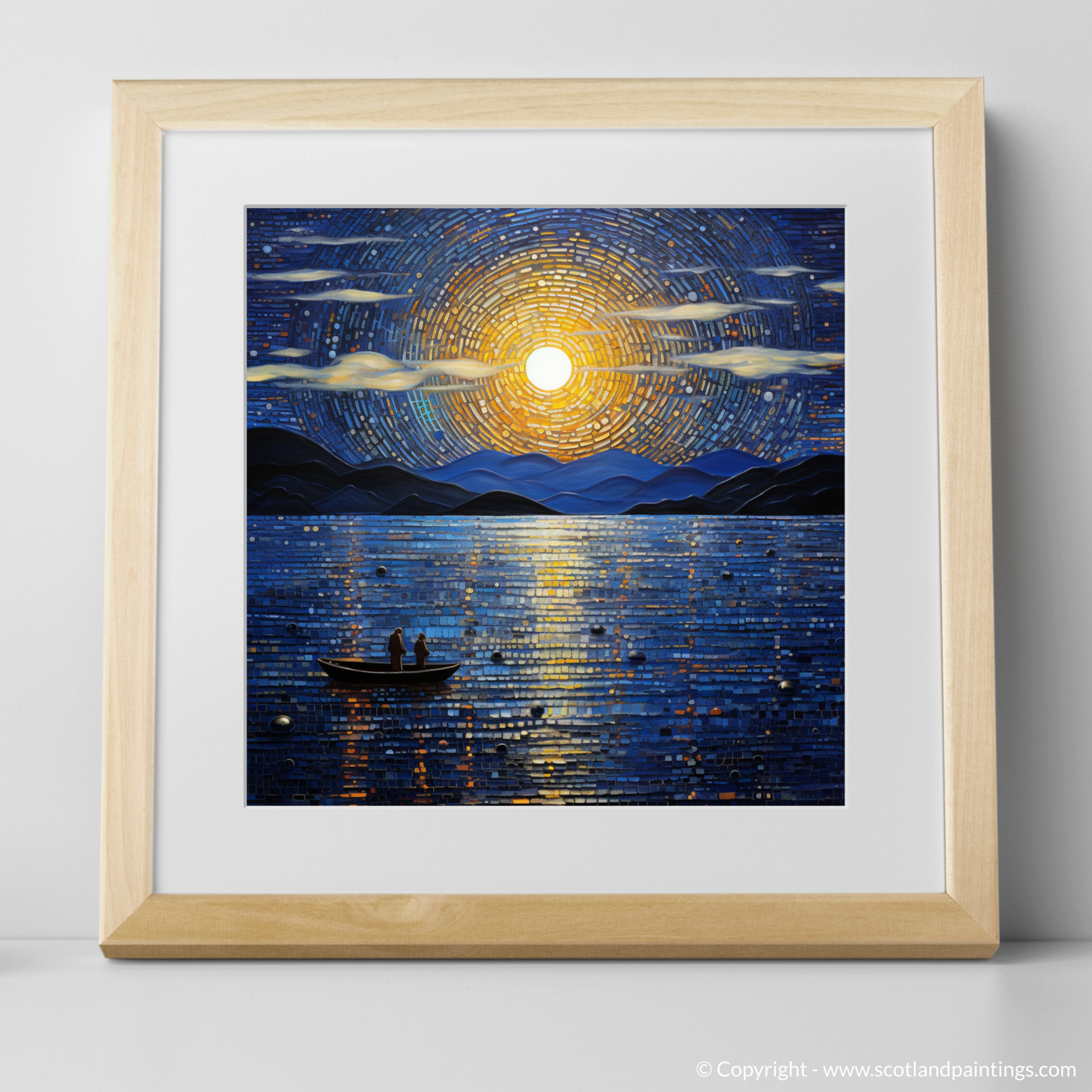 Art Print of Twilight reflections on Loch Lomond with a natural frame