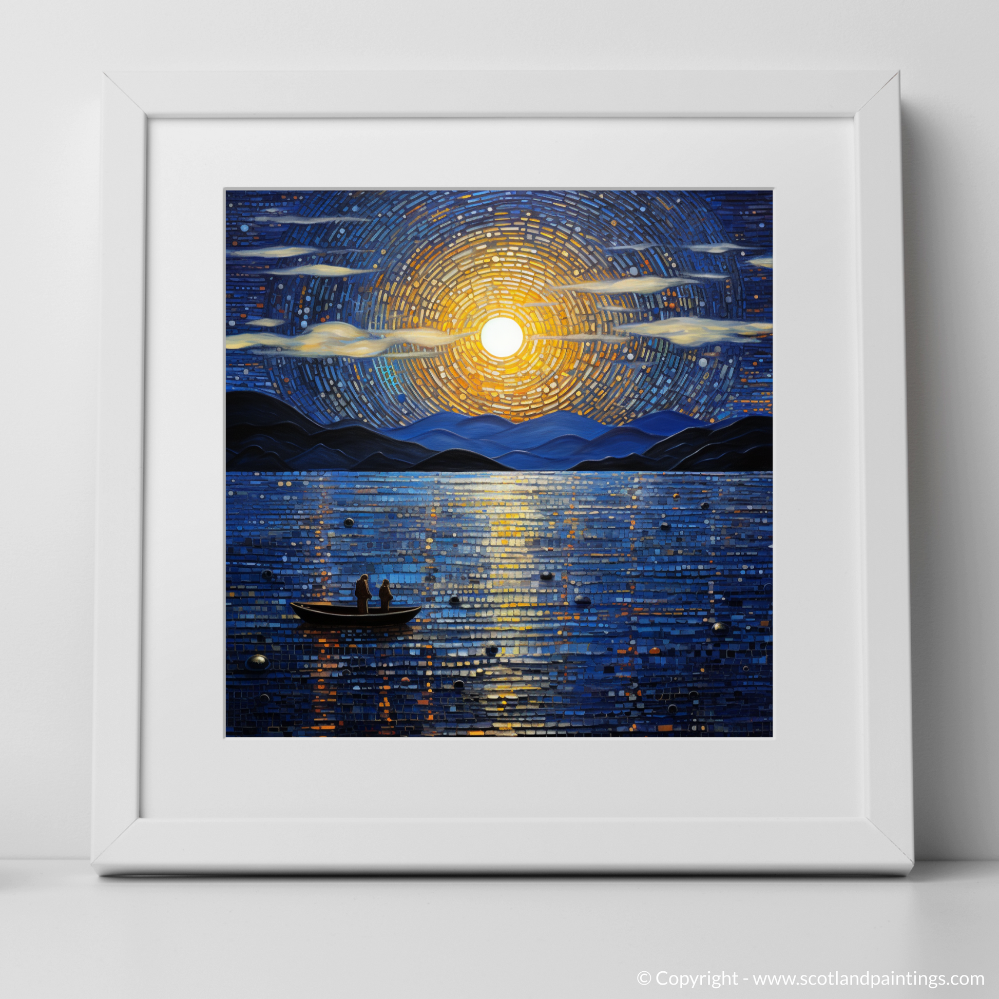 Art Print of Twilight reflections on Loch Lomond with a white frame