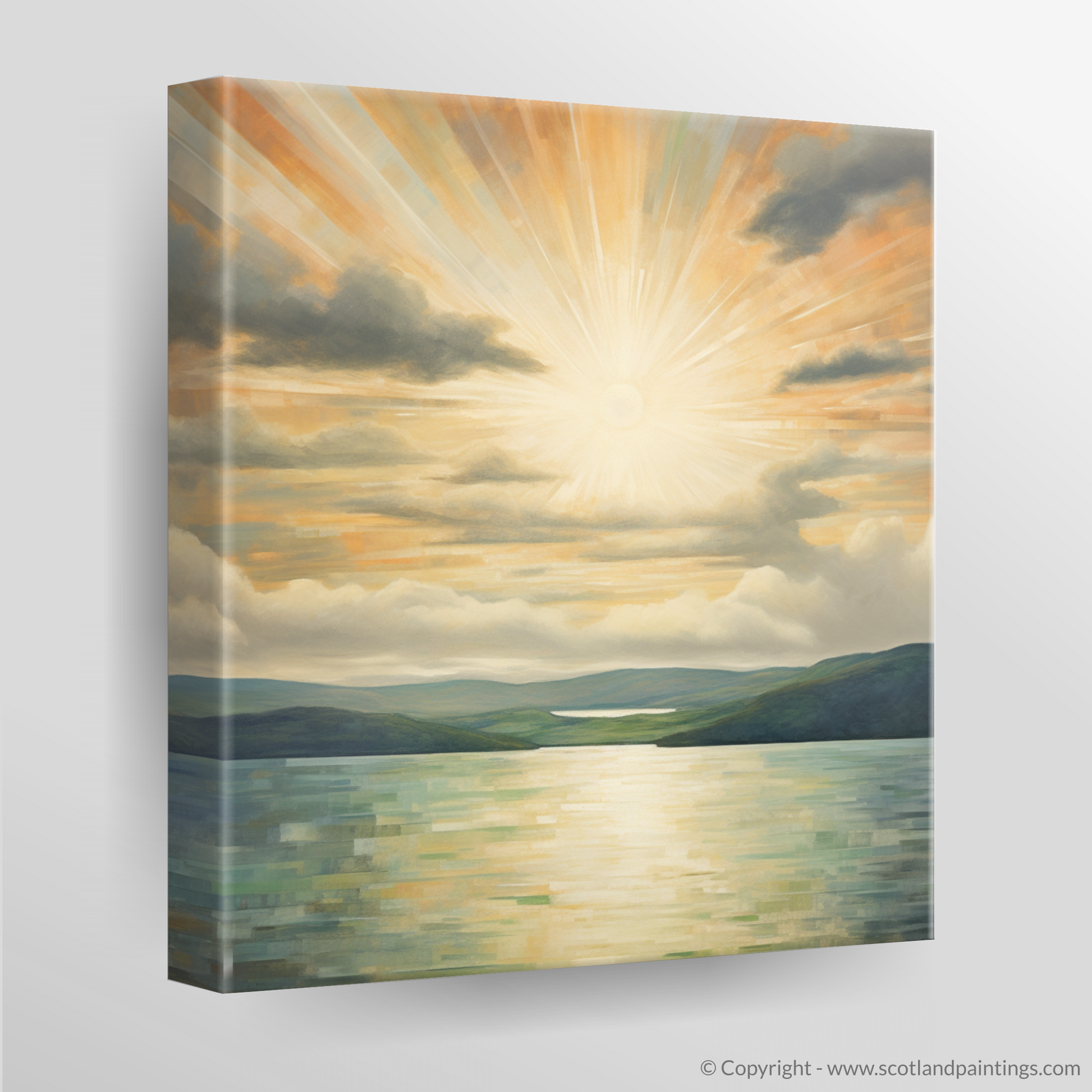 Canvas Print of Sun rays through clouds above Loch Lomond