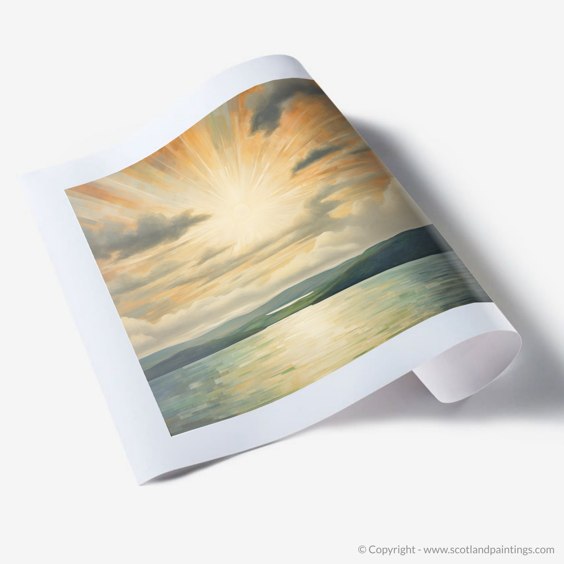 Art Print of Sun rays through clouds above Loch Lomond