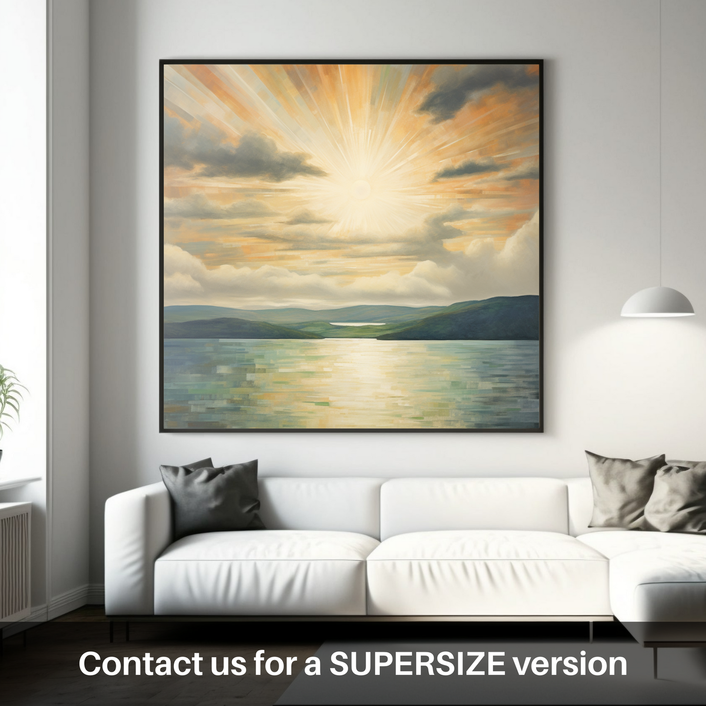 Huge supersize print of Sun rays through clouds above Loch Lomond