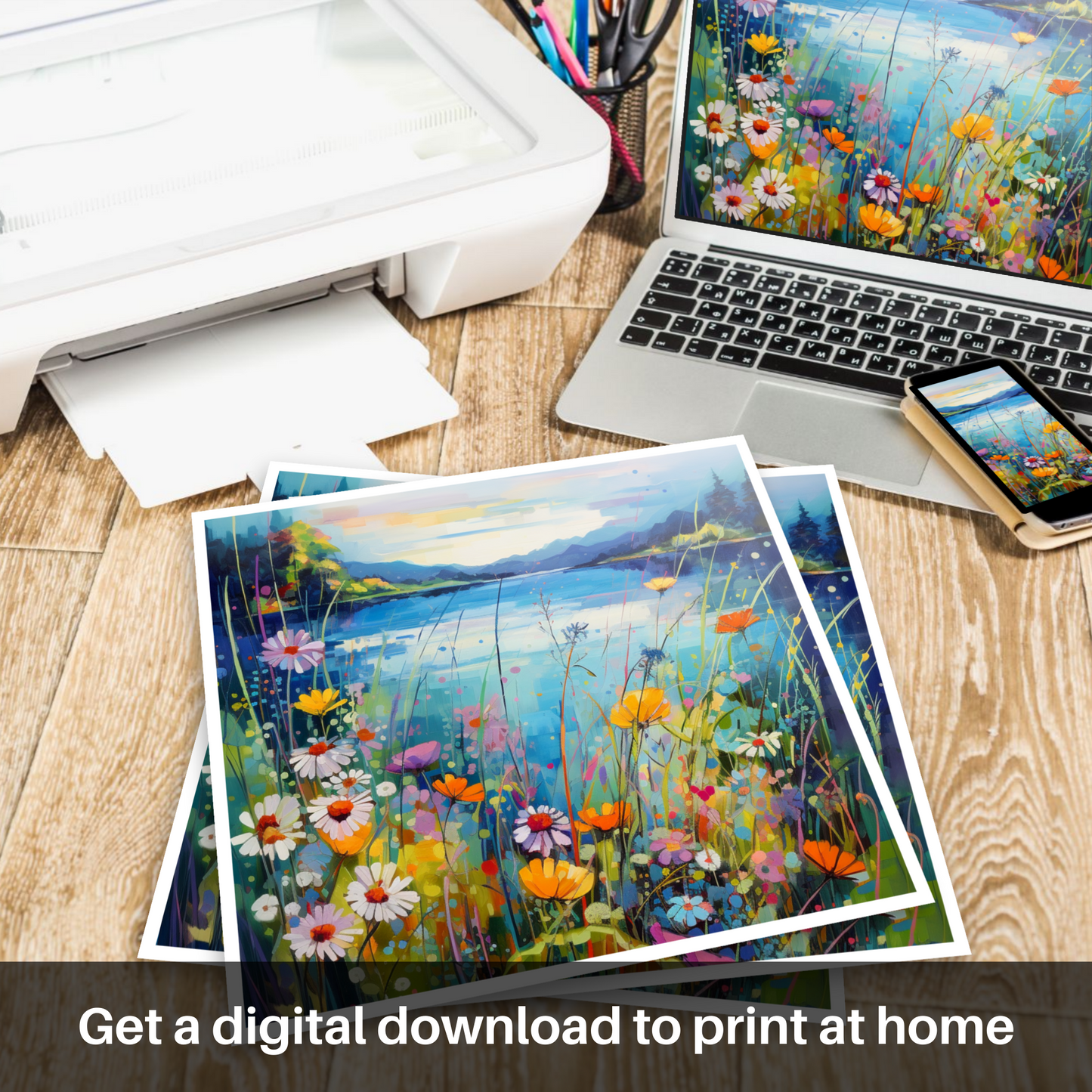 Downloadable and printable picture of Wildflowers by Loch Lomond