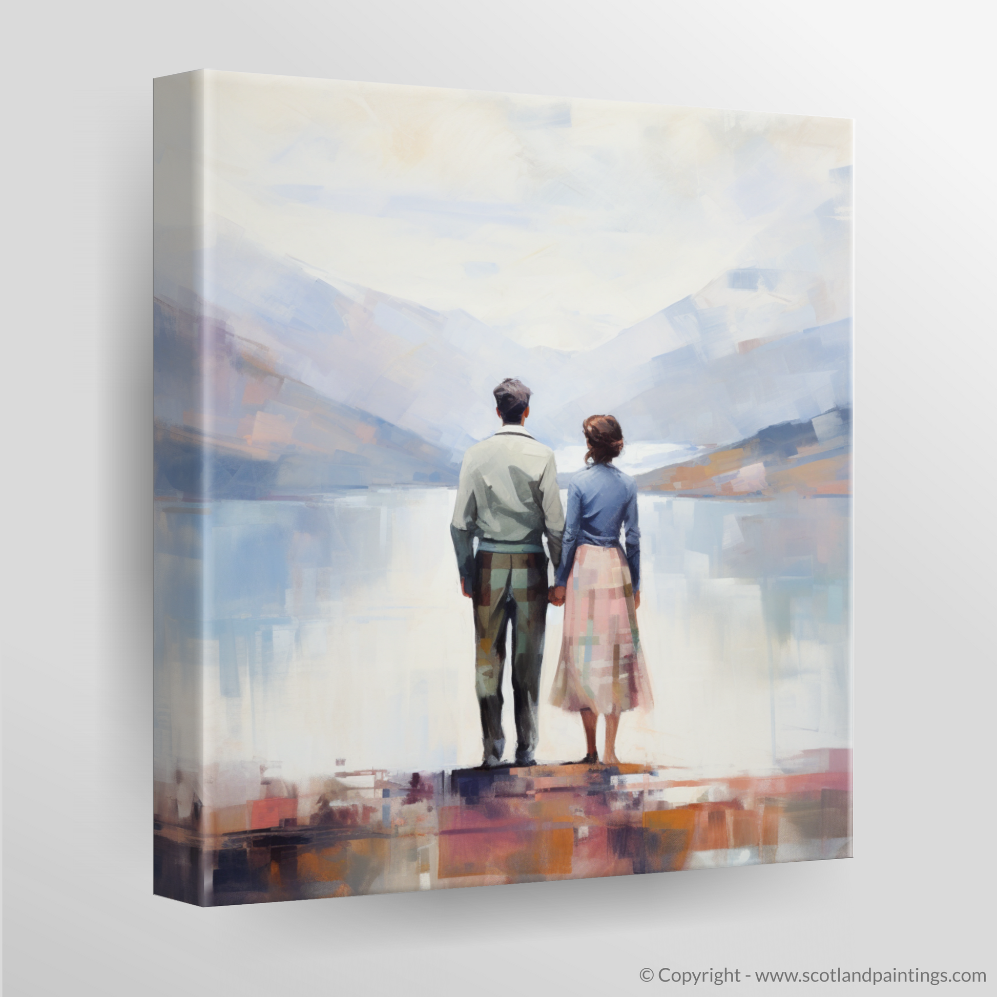 Canvas Print of A couple holding hands looking out on Loch Lomond