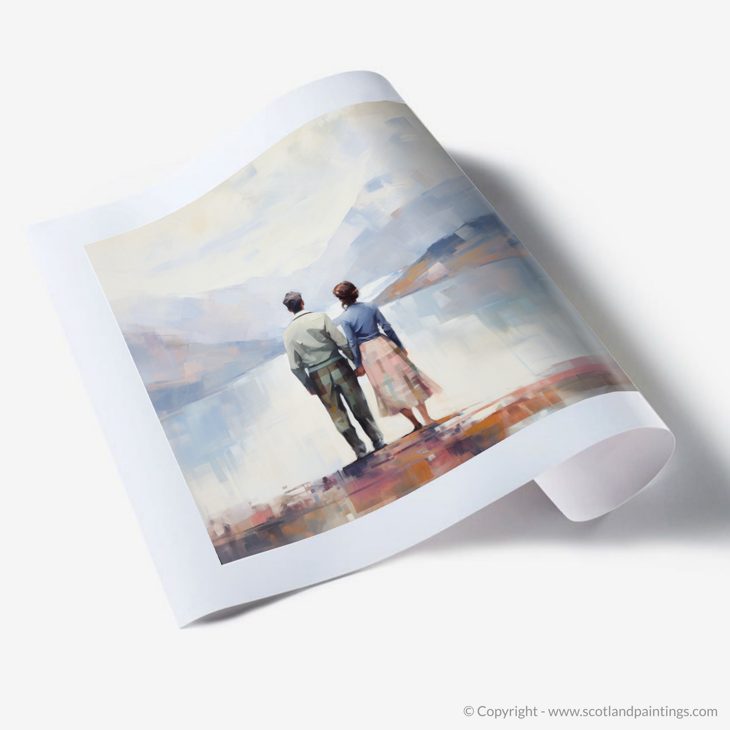 Art Print of A couple holding hands looking out on Loch Lomond