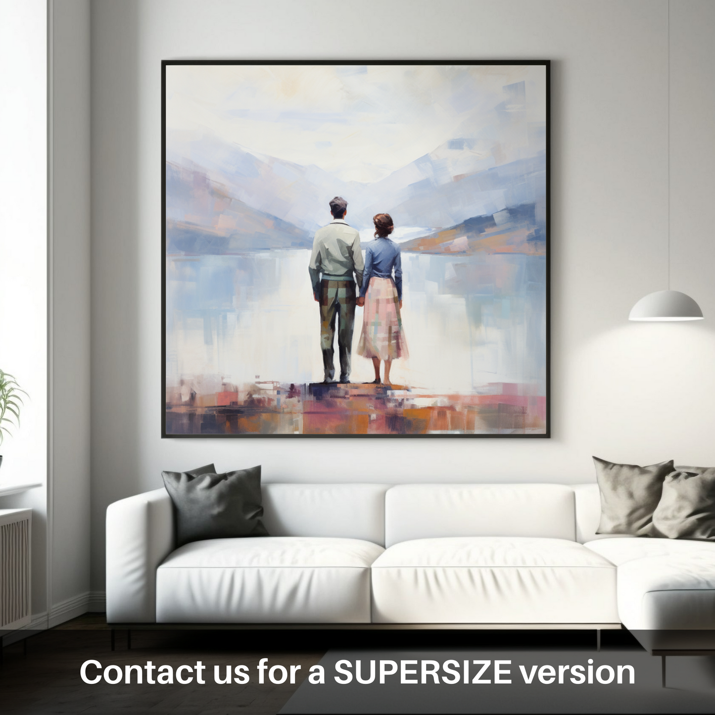 Huge supersize print of A couple holding hands looking out on Loch Lomond