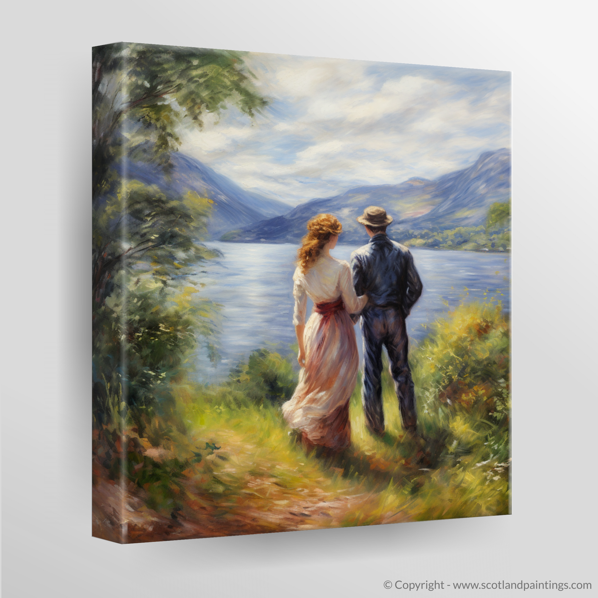 Canvas Print of A couple holding hands looking out on Loch Lomond