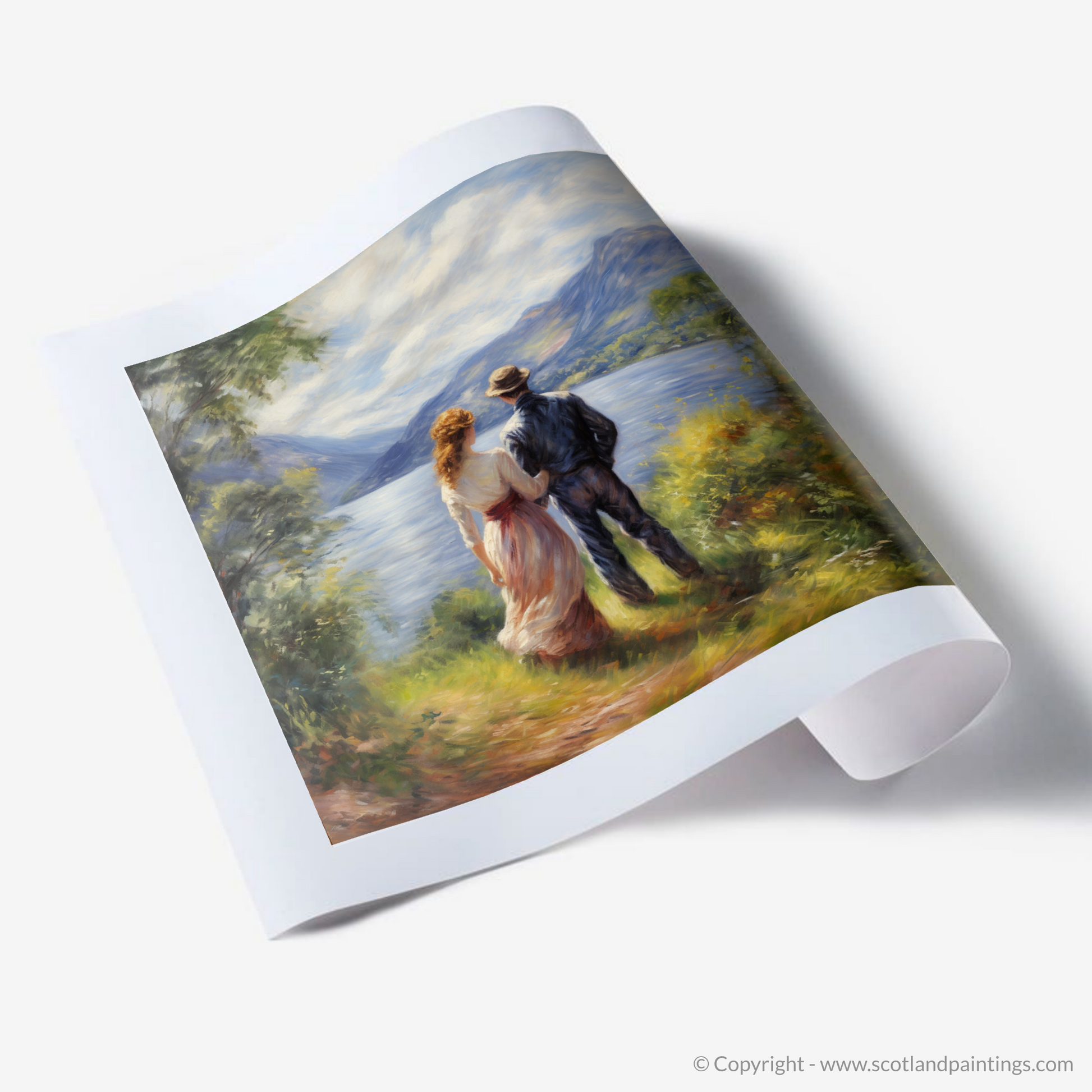 Art Print of A couple holding hands looking out on Loch Lomond