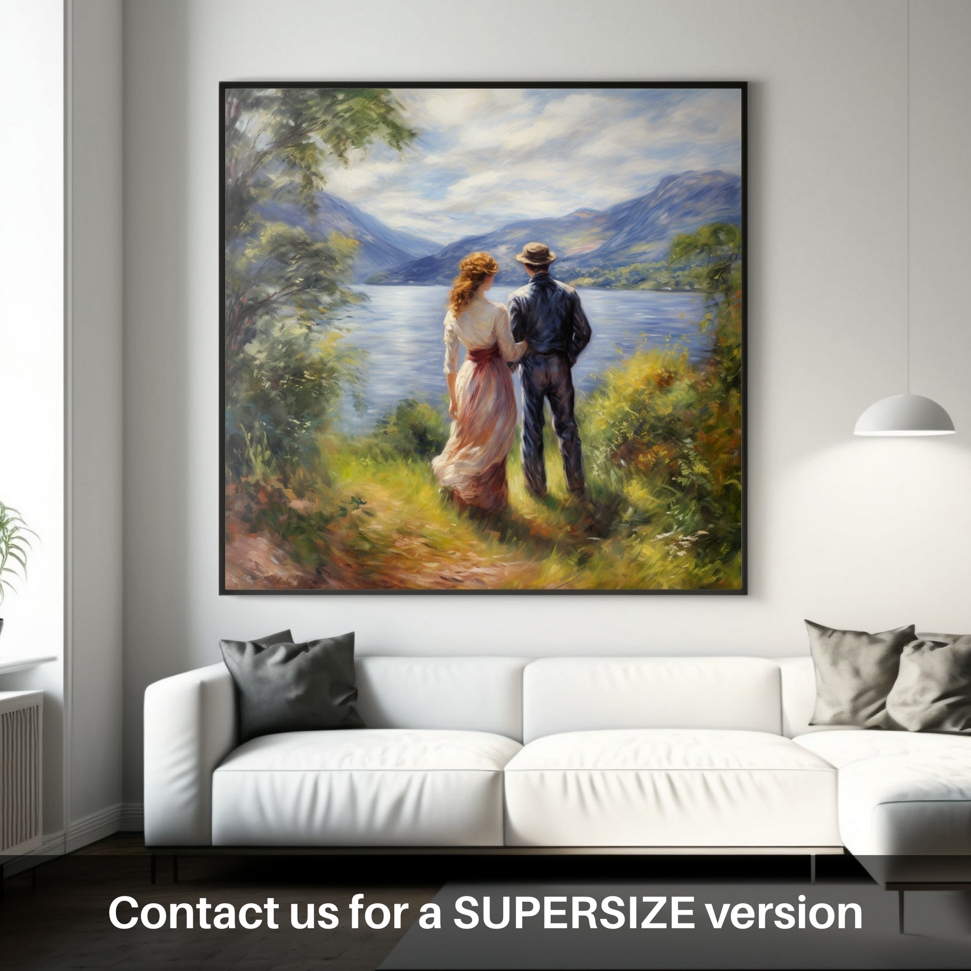 Huge supersize print of A couple holding hands looking out on Loch Lomond