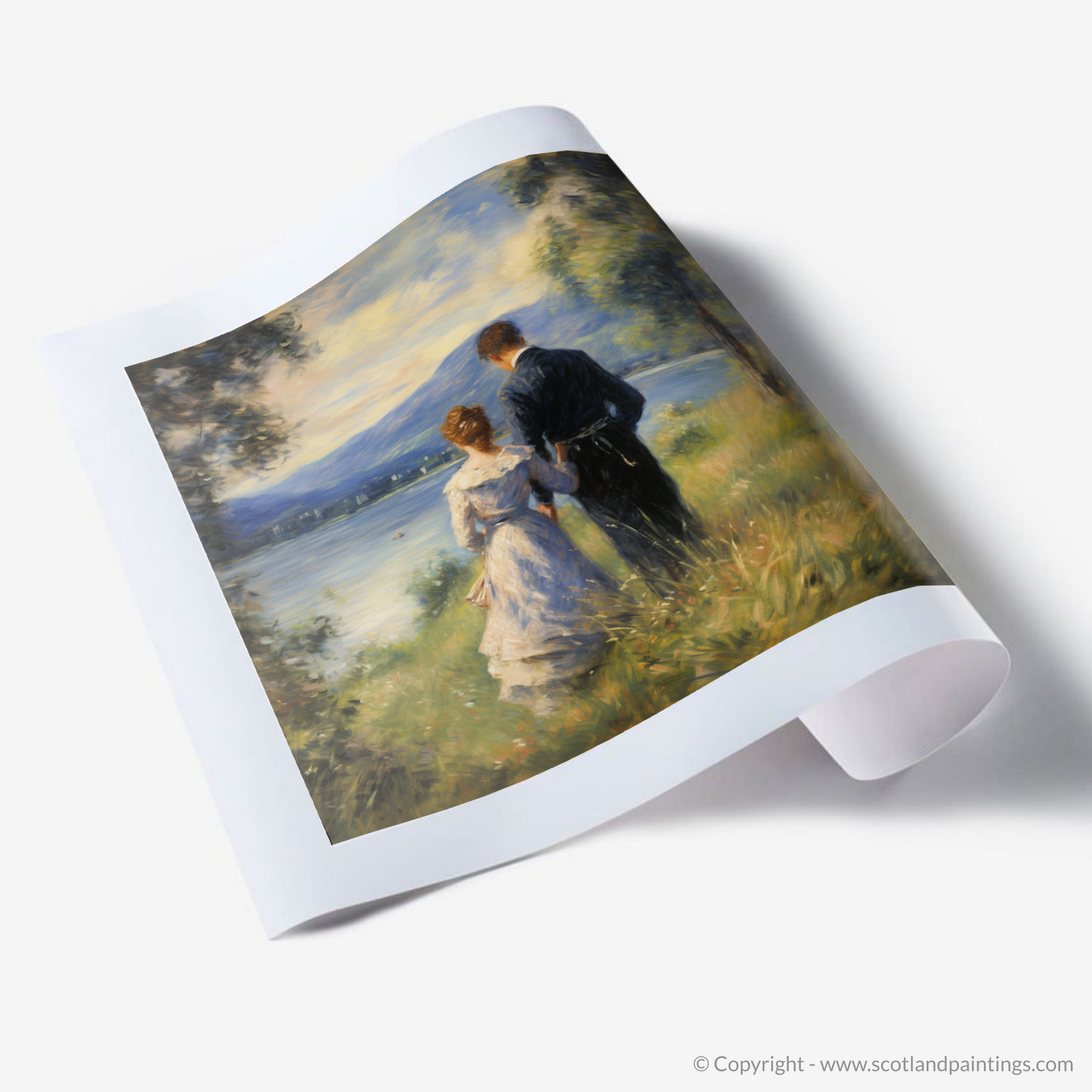 Art Print of A couple holding hands looking out on Loch Lomond