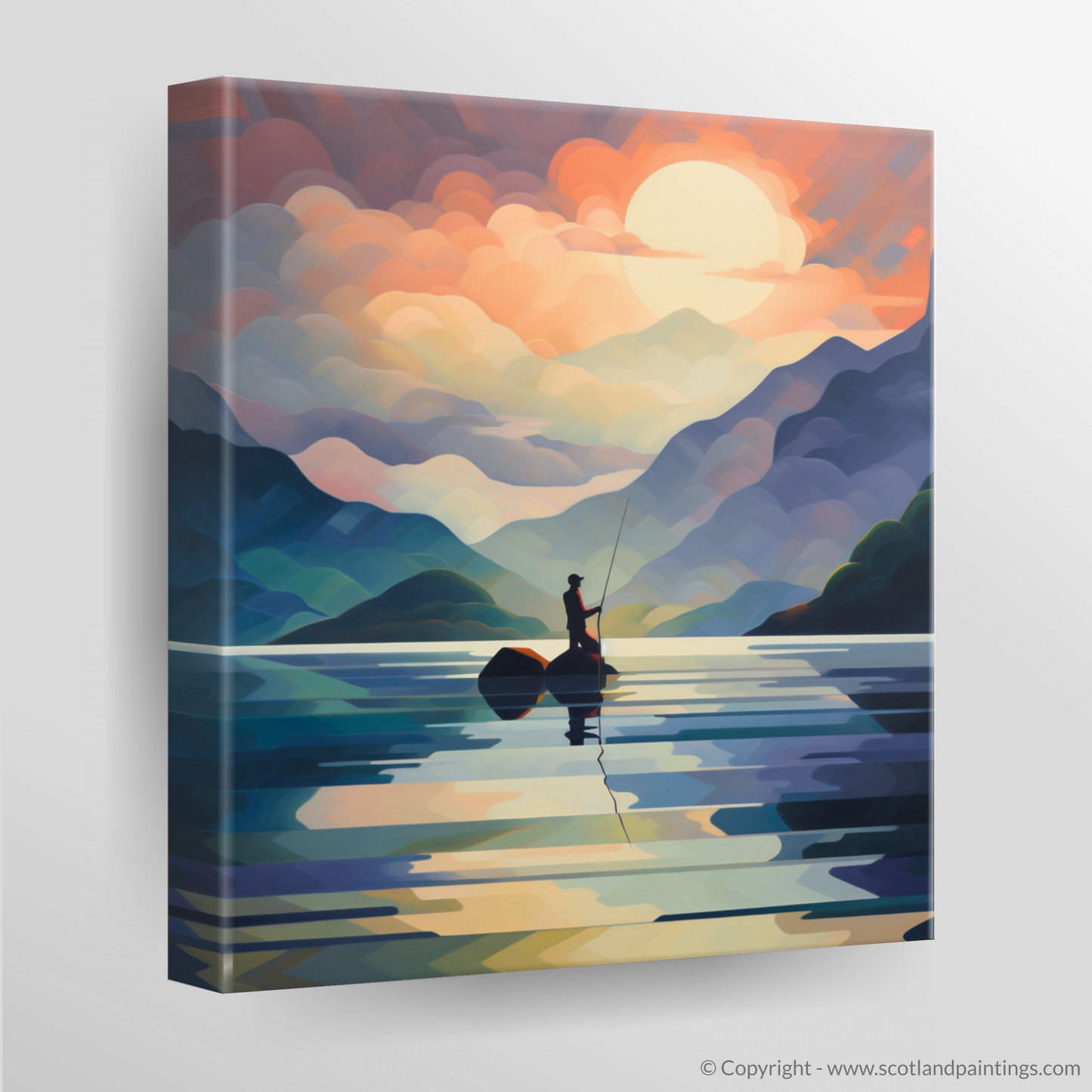 Canvas Print of Silhouetted fisherman on Loch Lomond