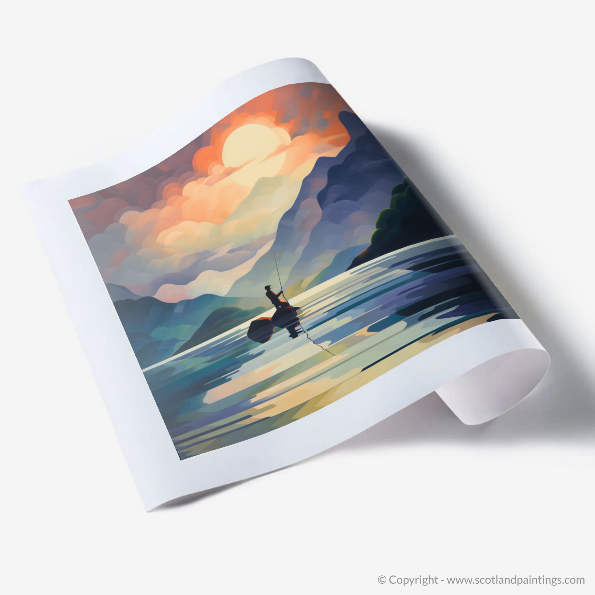 Art Print of Silhouetted fisherman on Loch Lomond