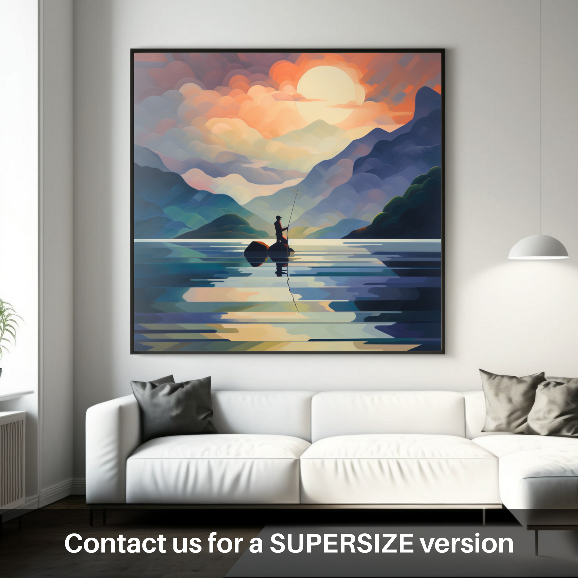 Huge supersize print of Silhouetted fisherman on Loch Lomond