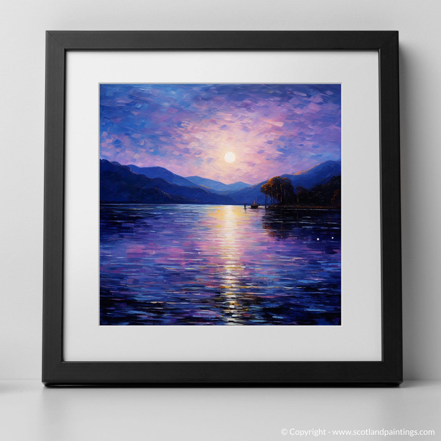 Art Print of Twilight reflections on Loch Lomond with a black frame