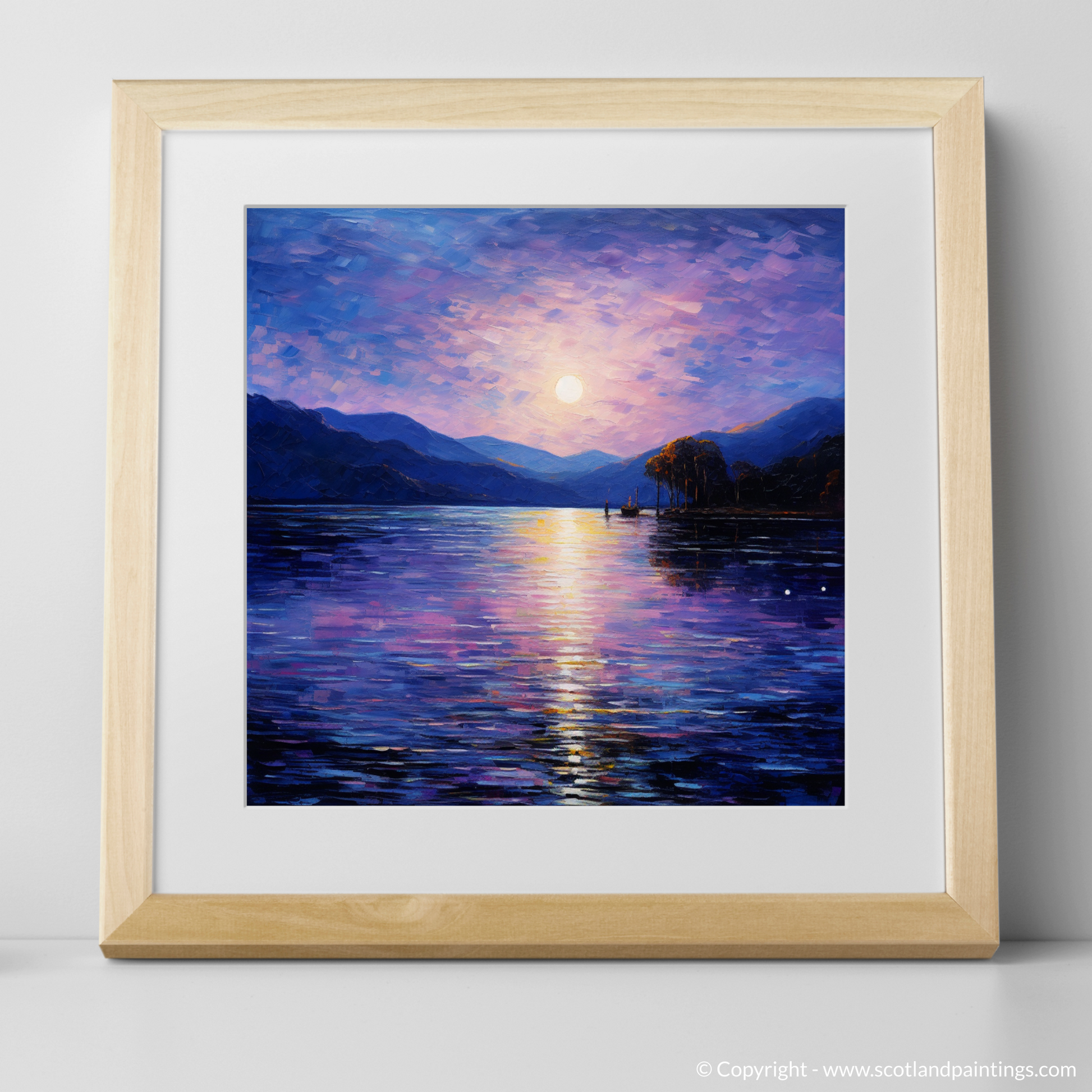 Art Print of Twilight reflections on Loch Lomond with a natural frame