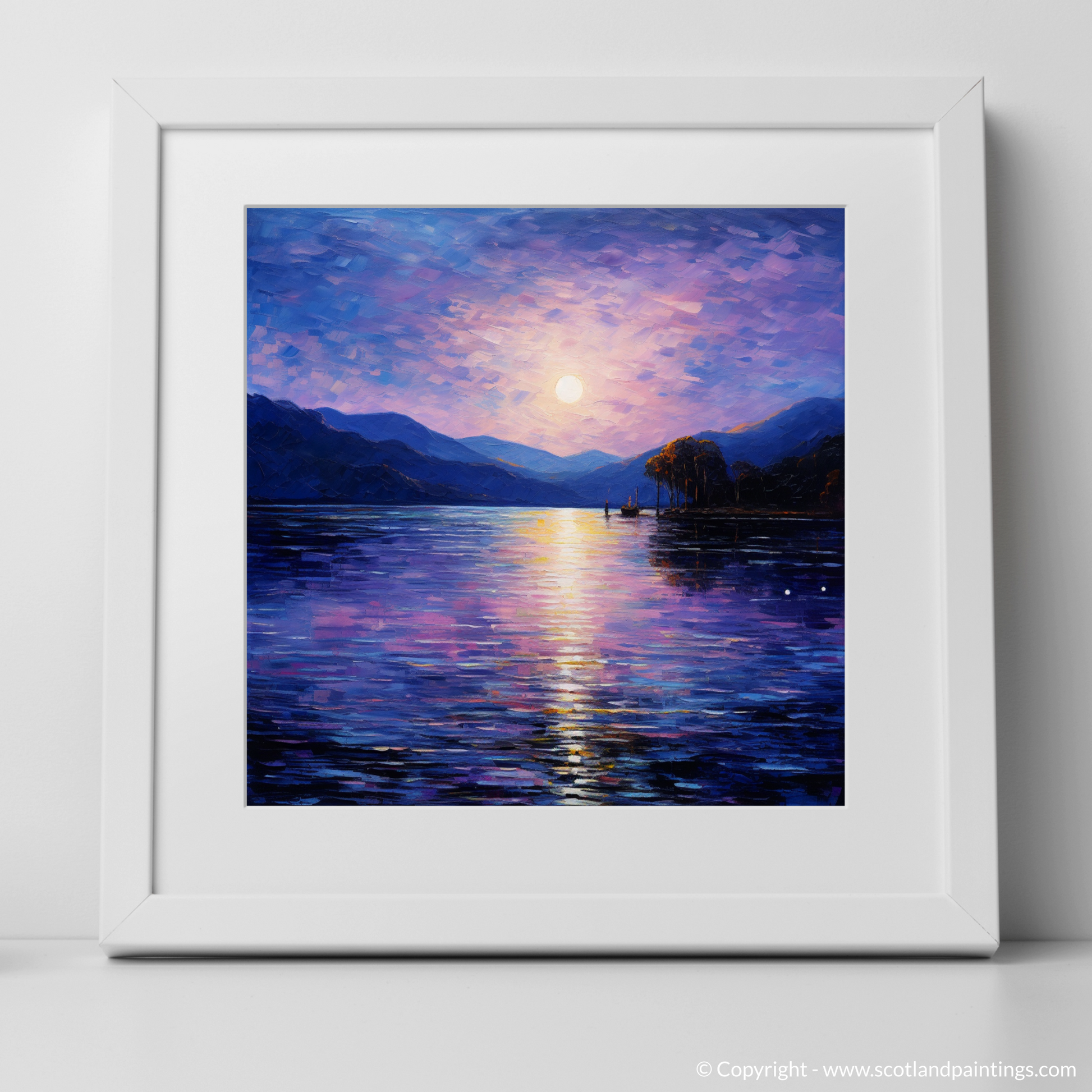 Art Print of Twilight reflections on Loch Lomond with a white frame