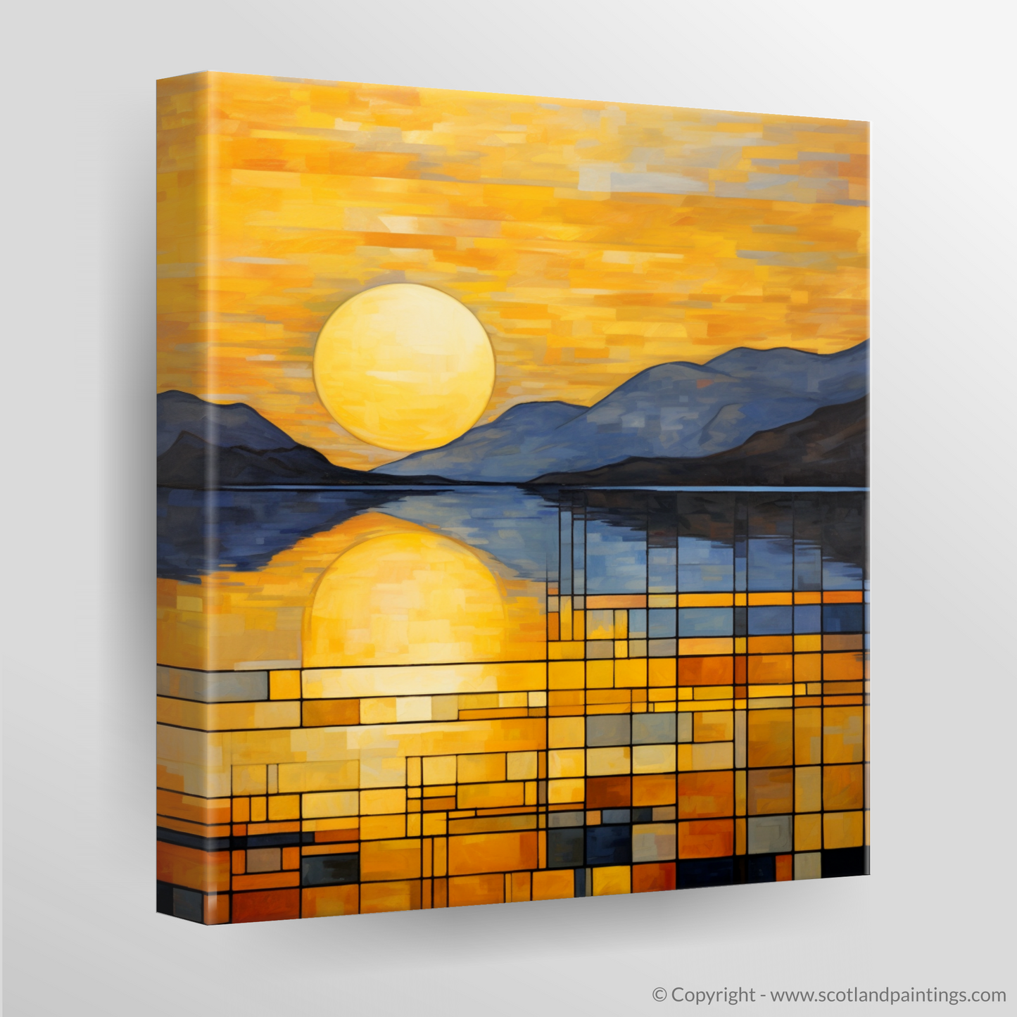 Painting and Art Print of Golden hour at Loch Lomond. Golden Hour Mosaic at Loch Lomond.