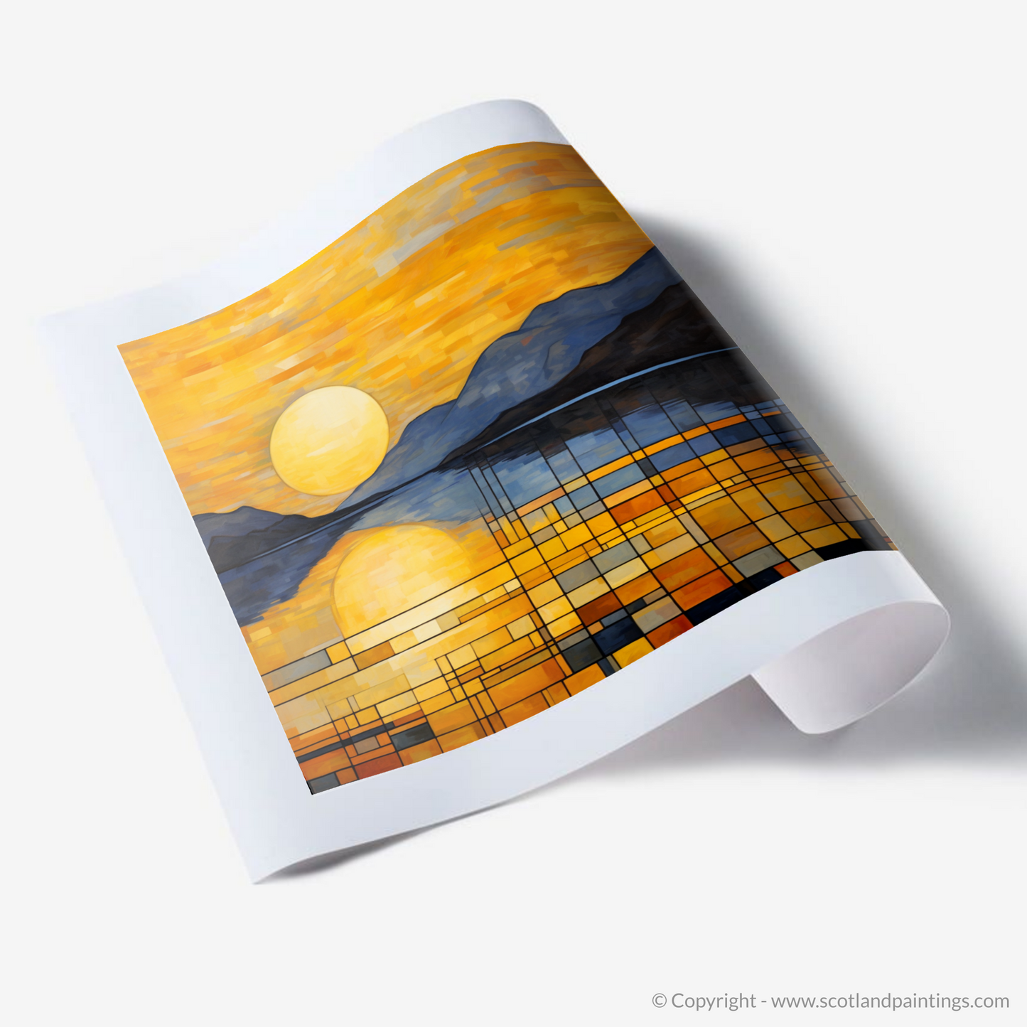 Painting and Art Print of Golden hour at Loch Lomond. Golden Hour Mosaic at Loch Lomond.