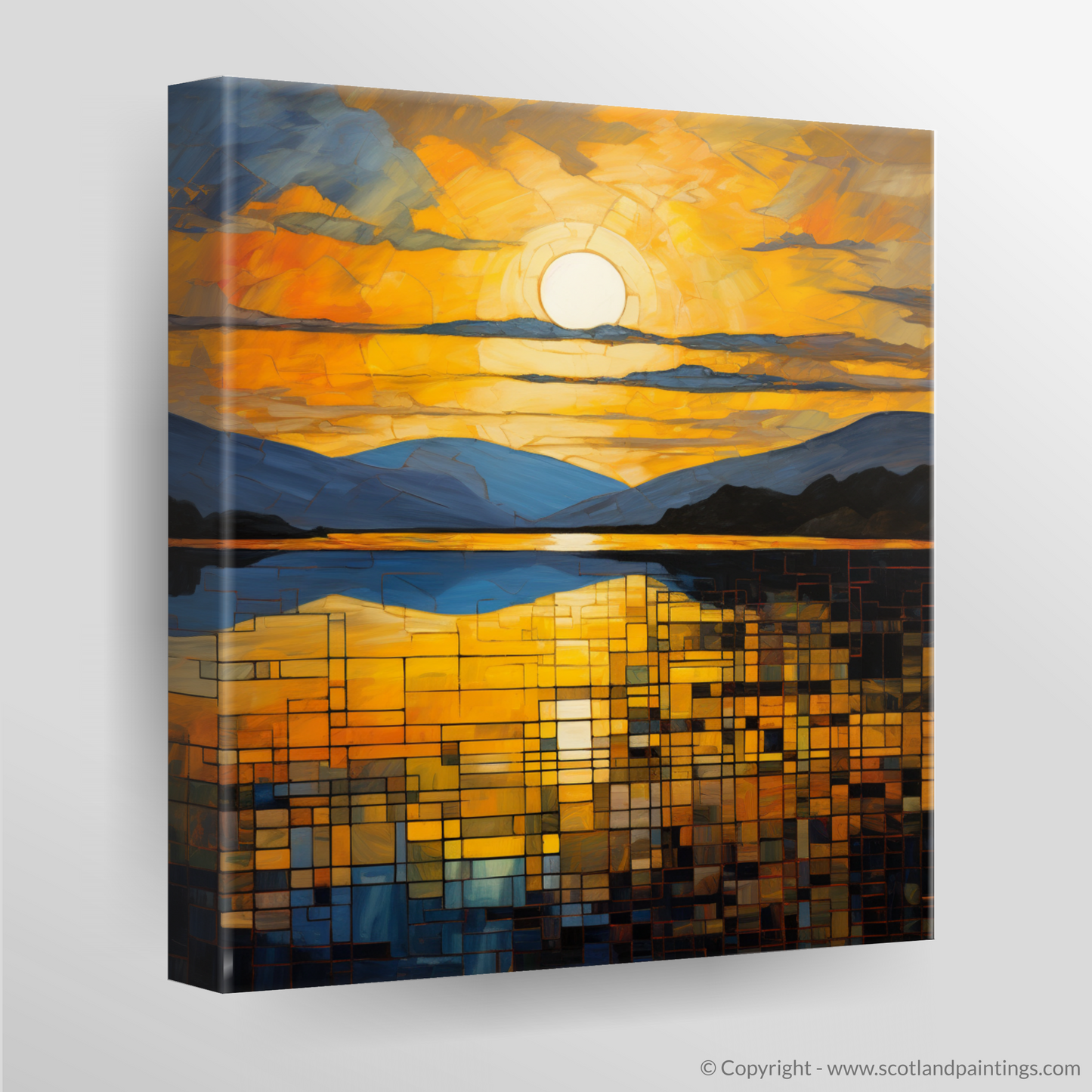 Painting and Art Print of Golden hour at Loch Lomond. Golden Hour Splendour at Loch Lomond.