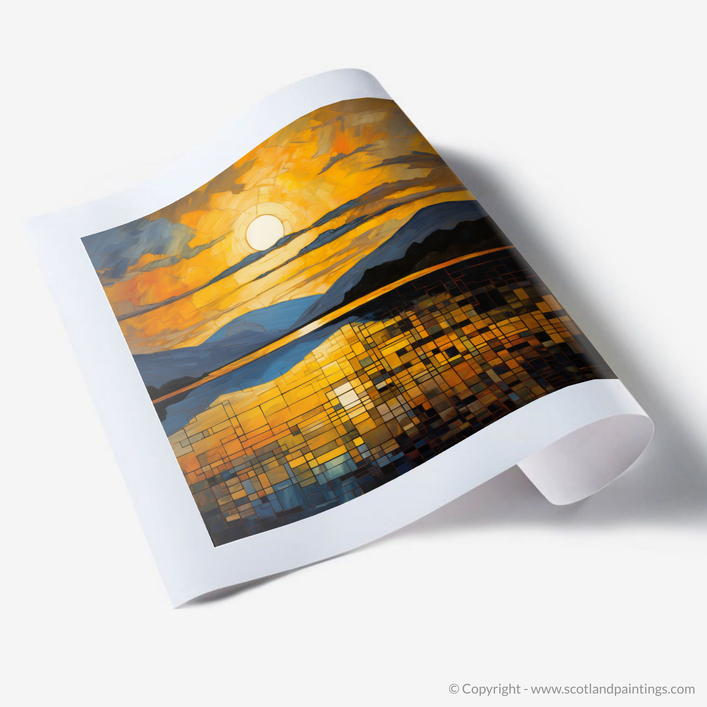 Painting and Art Print of Golden hour at Loch Lomond. Golden Hour Splendour at Loch Lomond.