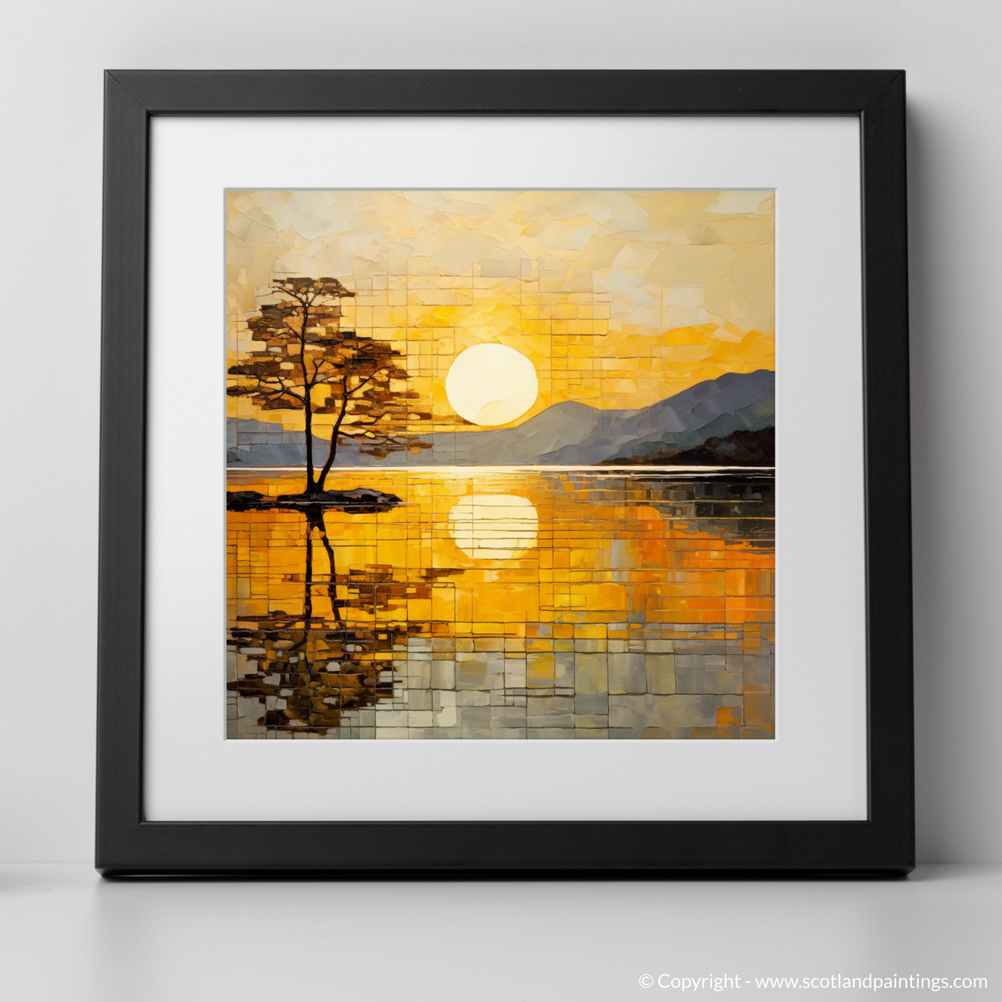 Art Print of Golden hour at Loch Lomond with Black Frame