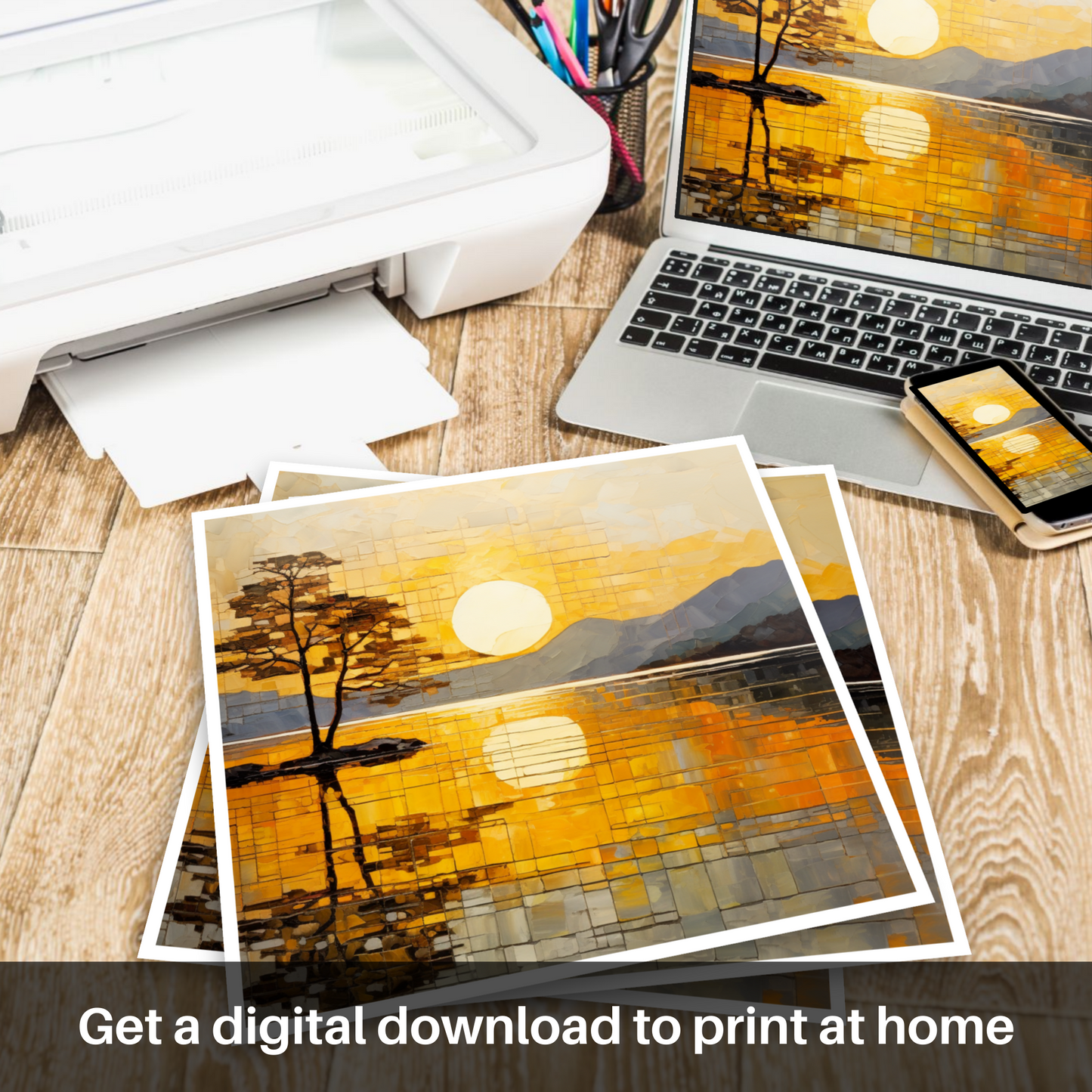 Downloadable and Printable Picture of Golden hour at Loch Lomond