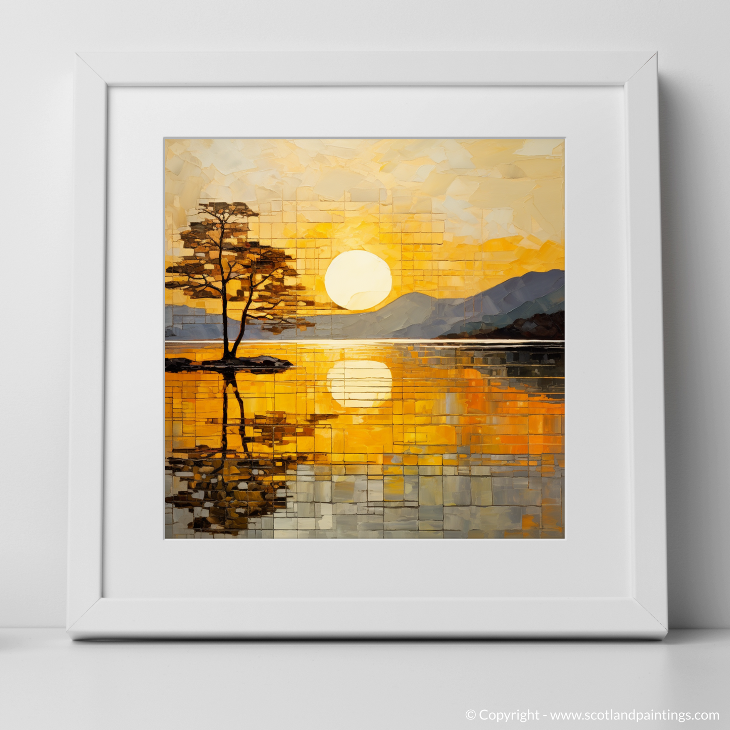 Art Print of Golden hour at Loch Lomond with White Frame