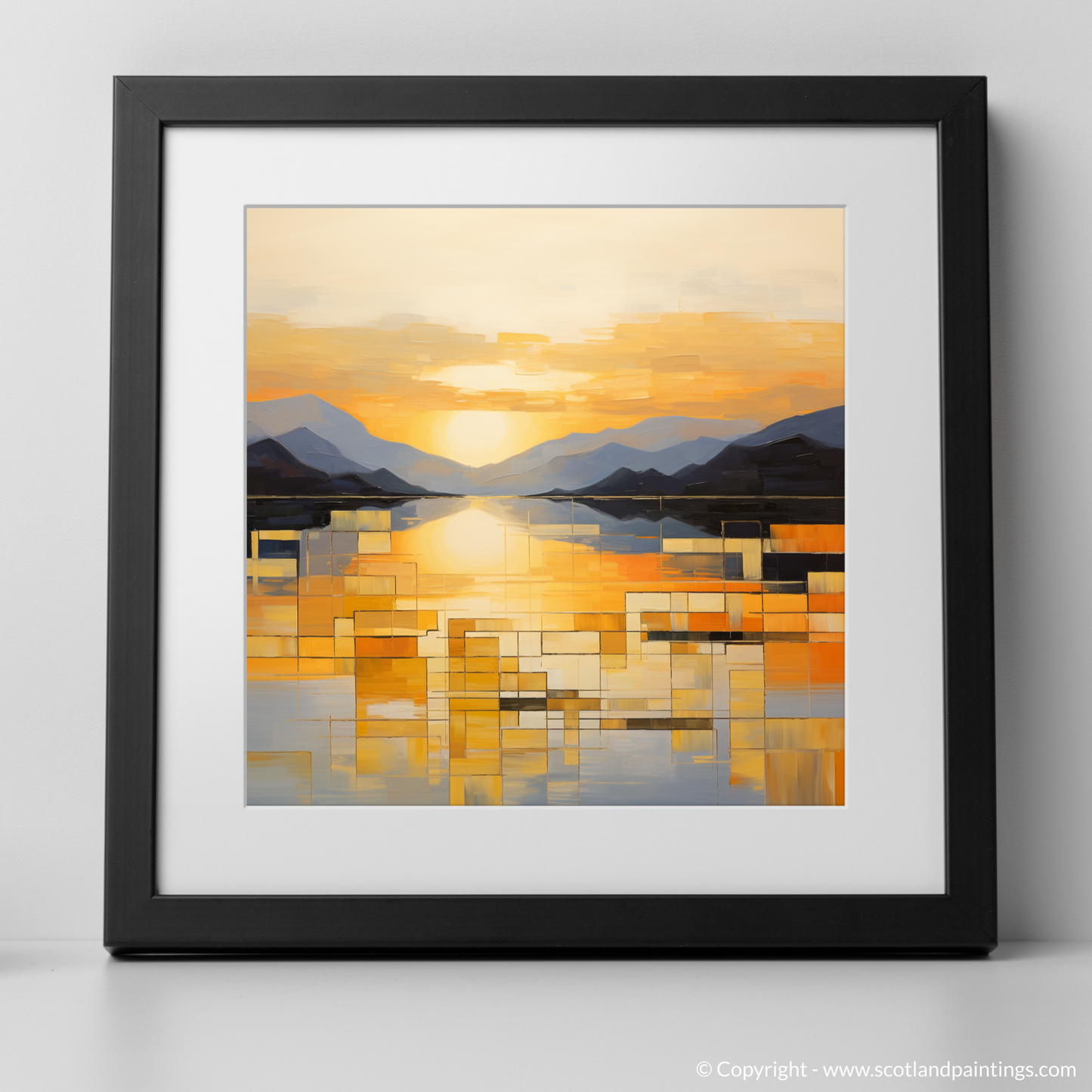 Art Print of Golden hour at Loch Lomond with a black frame