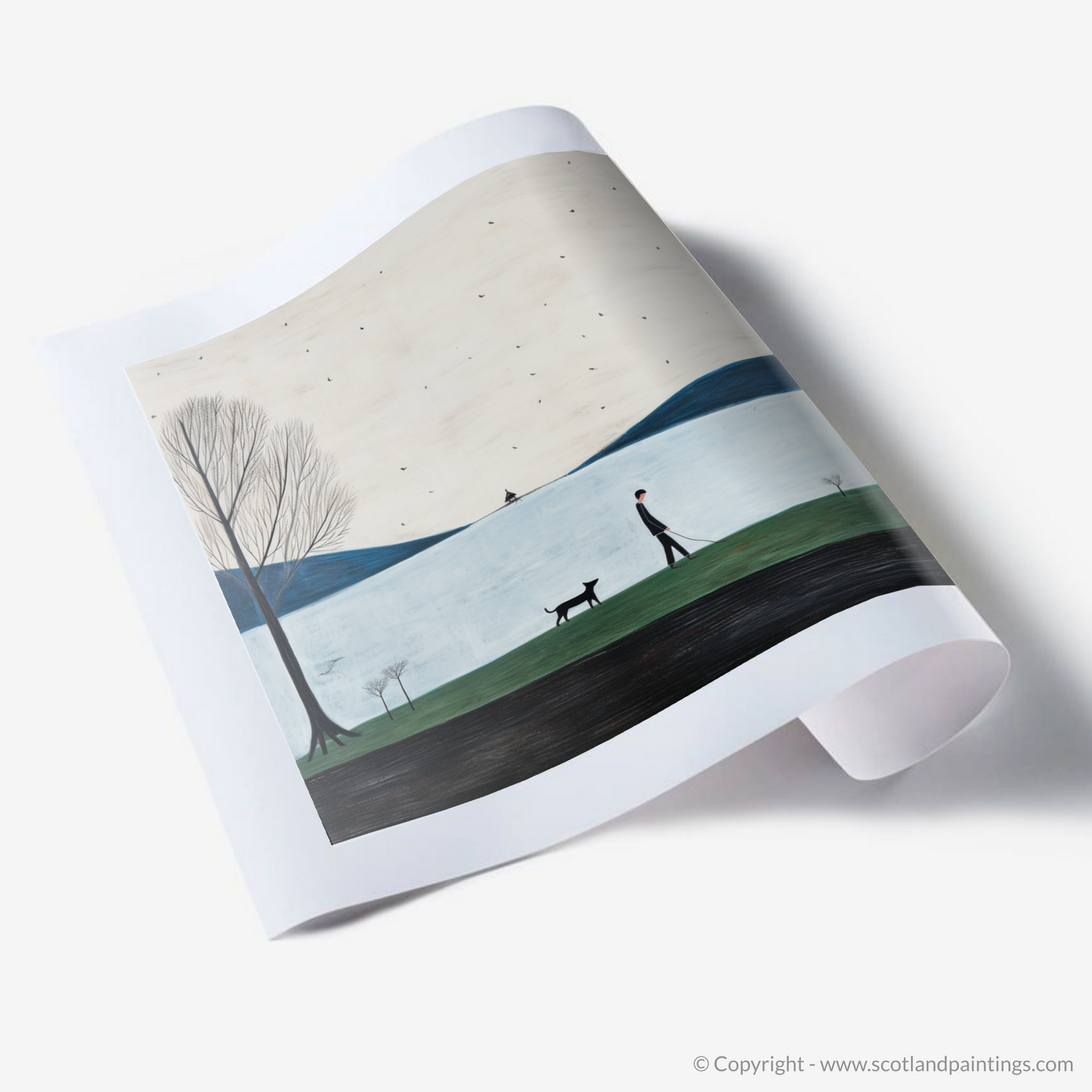 Art Print of A man walking dog at the side of Loch Lomond