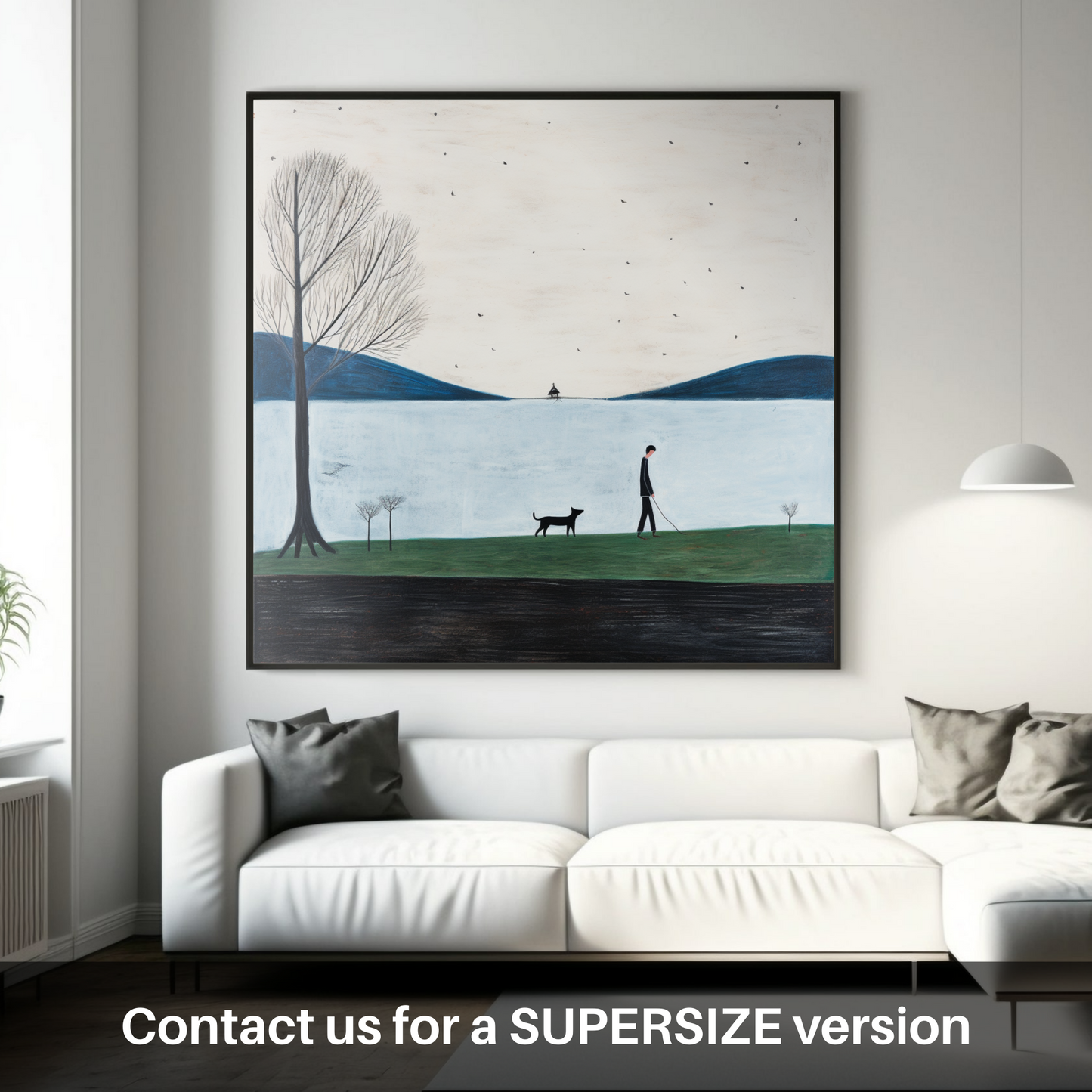 Huge supersize print of A man walking dog at the side of Loch Lomond