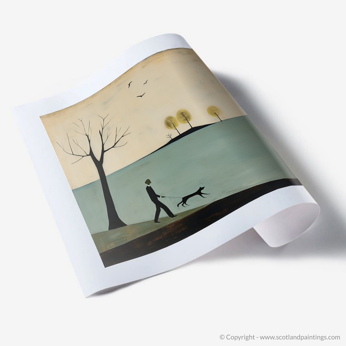 Art Print of A man walking dog at the side of Loch Lomond