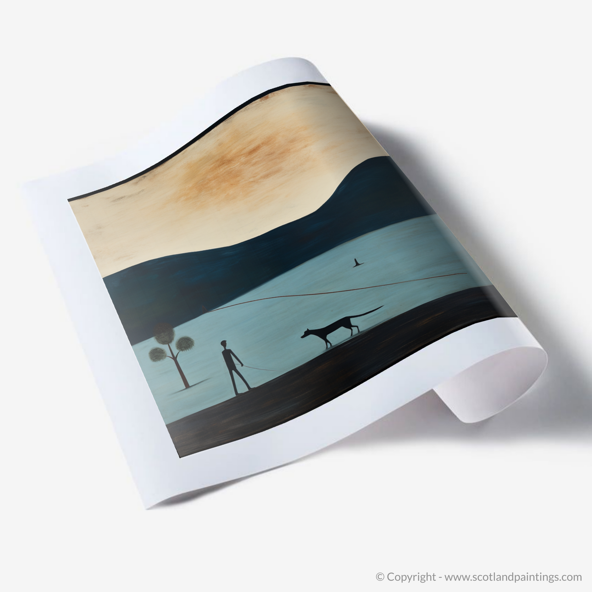 Art Print of A man walking dog at the side of Loch Lomond