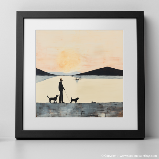 Painting and Art Print of A man walking dog at the side of Loch Lomond. Serene Stroll by Loch Lomond.