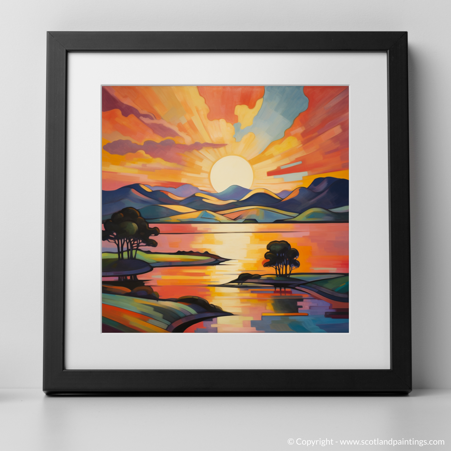 Art Print of Sunset over Loch Lomond with a black frame