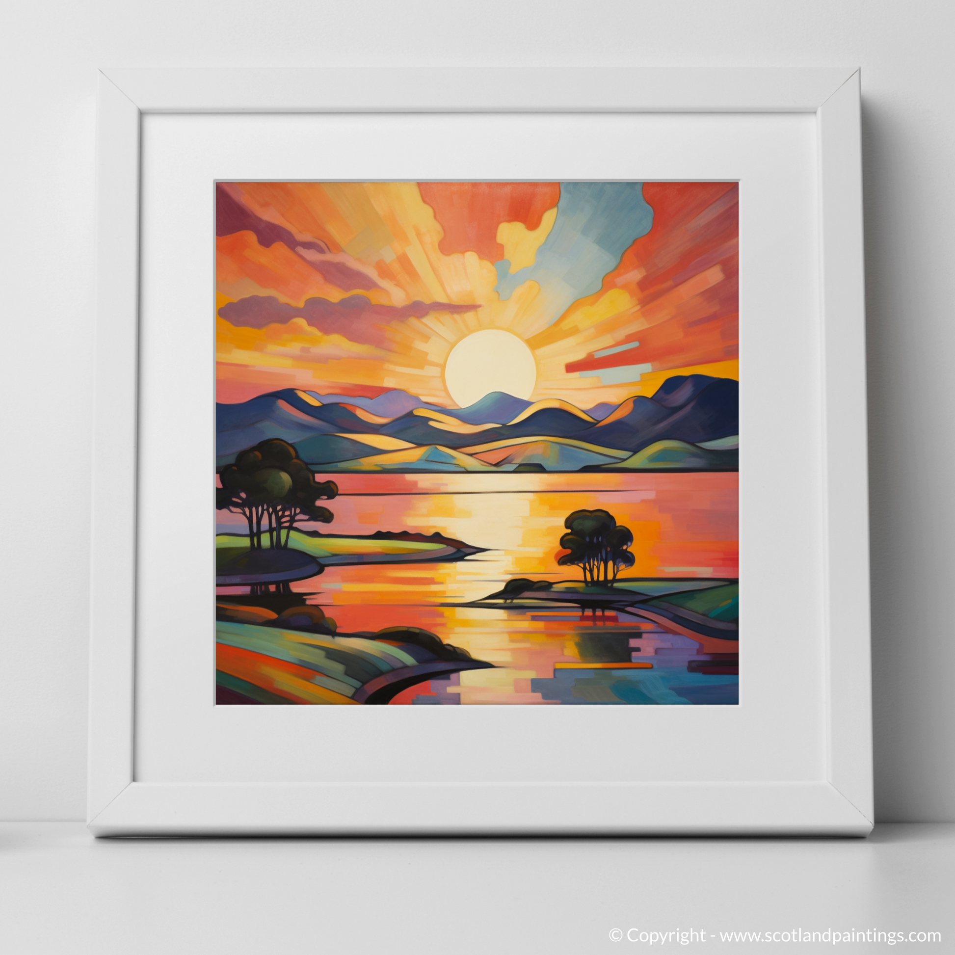Art Print of Sunset over Loch Lomond with a white frame