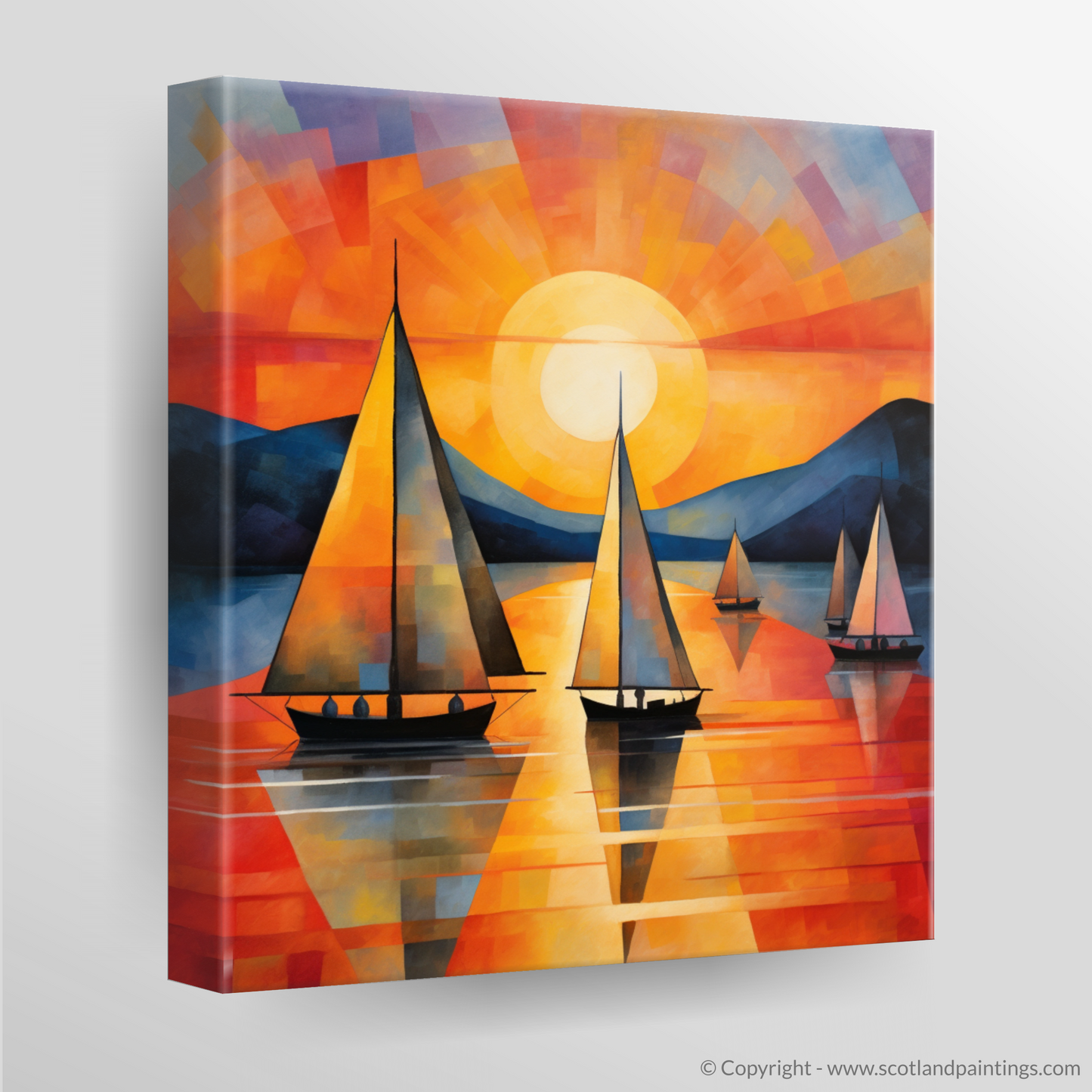 Canvas Print of Sailing boats on Loch Lomond at sunset