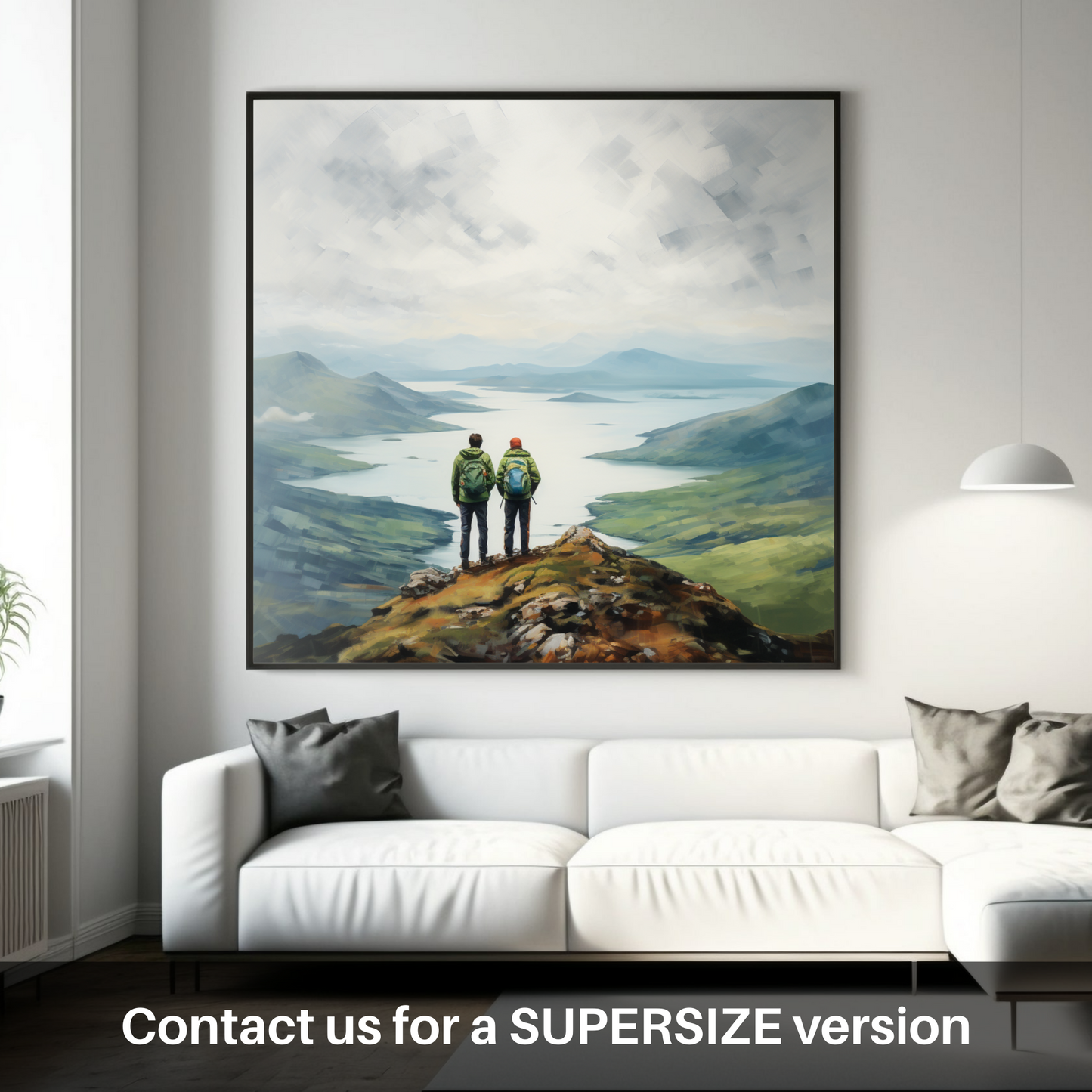 Huge supersize print of Two hikers looking out on Loch Lomond