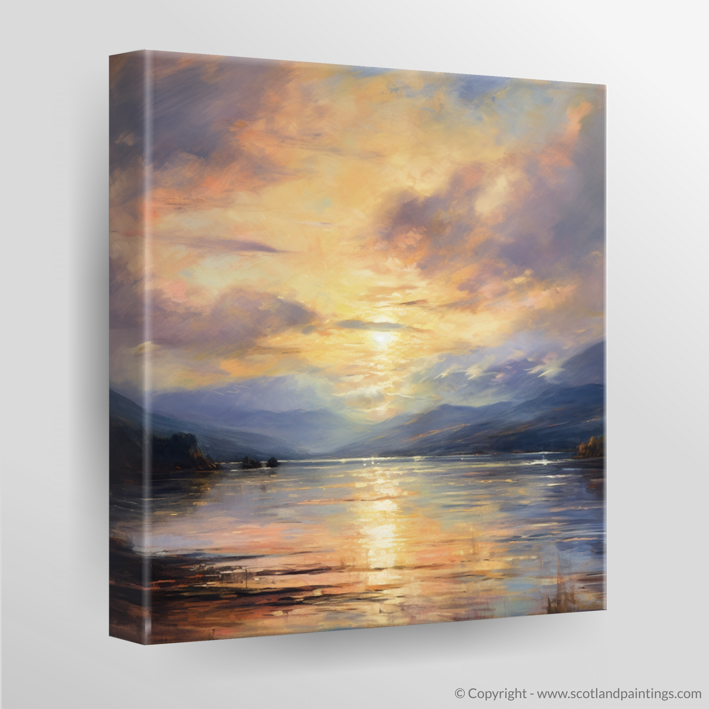 Canvas Print of Crepuscular rays above Loch Lomond