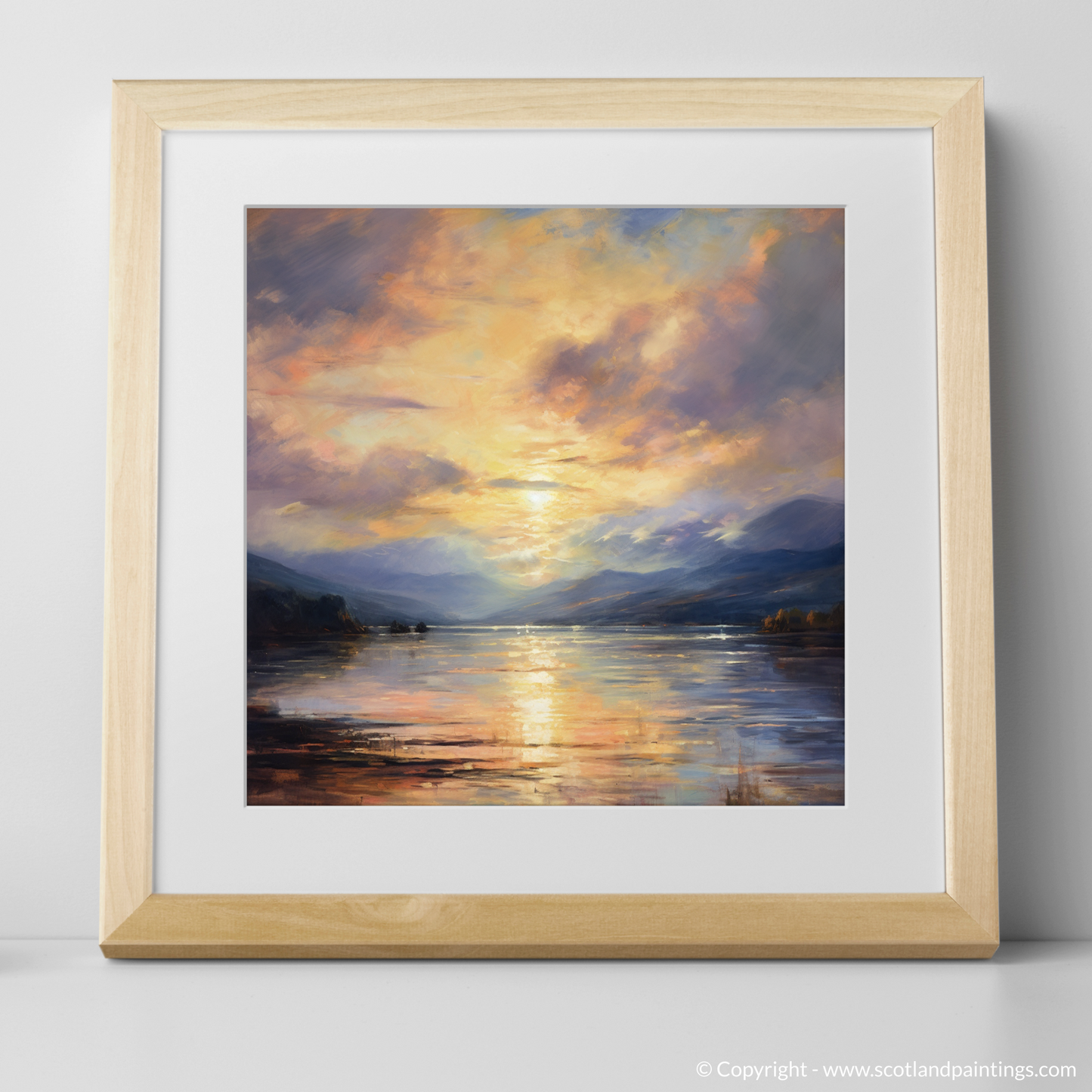 Art Print of Crepuscular rays above Loch Lomond with a natural frame