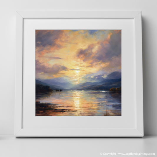 Art Print of Crepuscular rays above Loch Lomond with a white frame