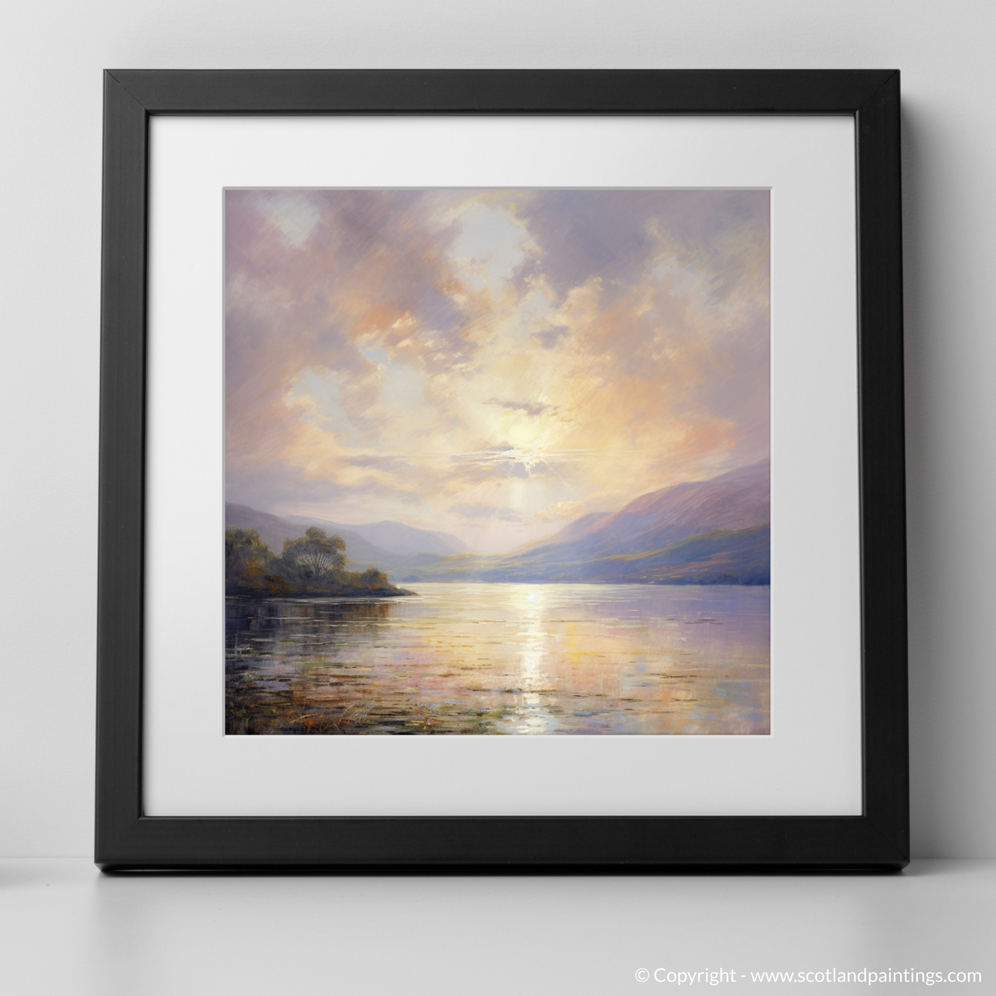 Art Print of Crepuscular rays above Loch Lomond with a black frame