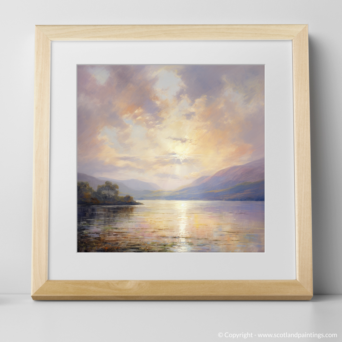 Art Print of Crepuscular rays above Loch Lomond with a natural frame