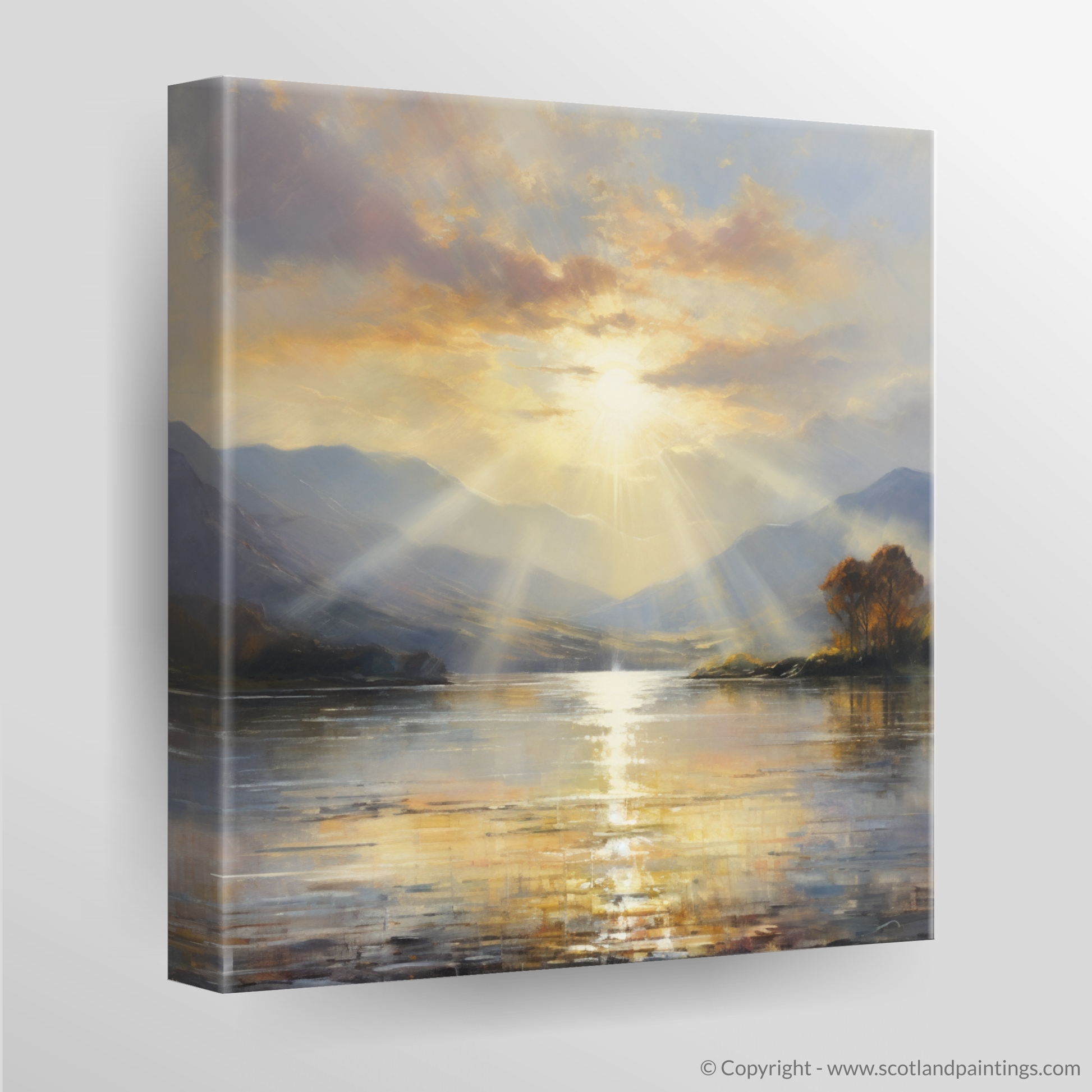 Canvas Print of Crepuscular rays above Loch Lomond