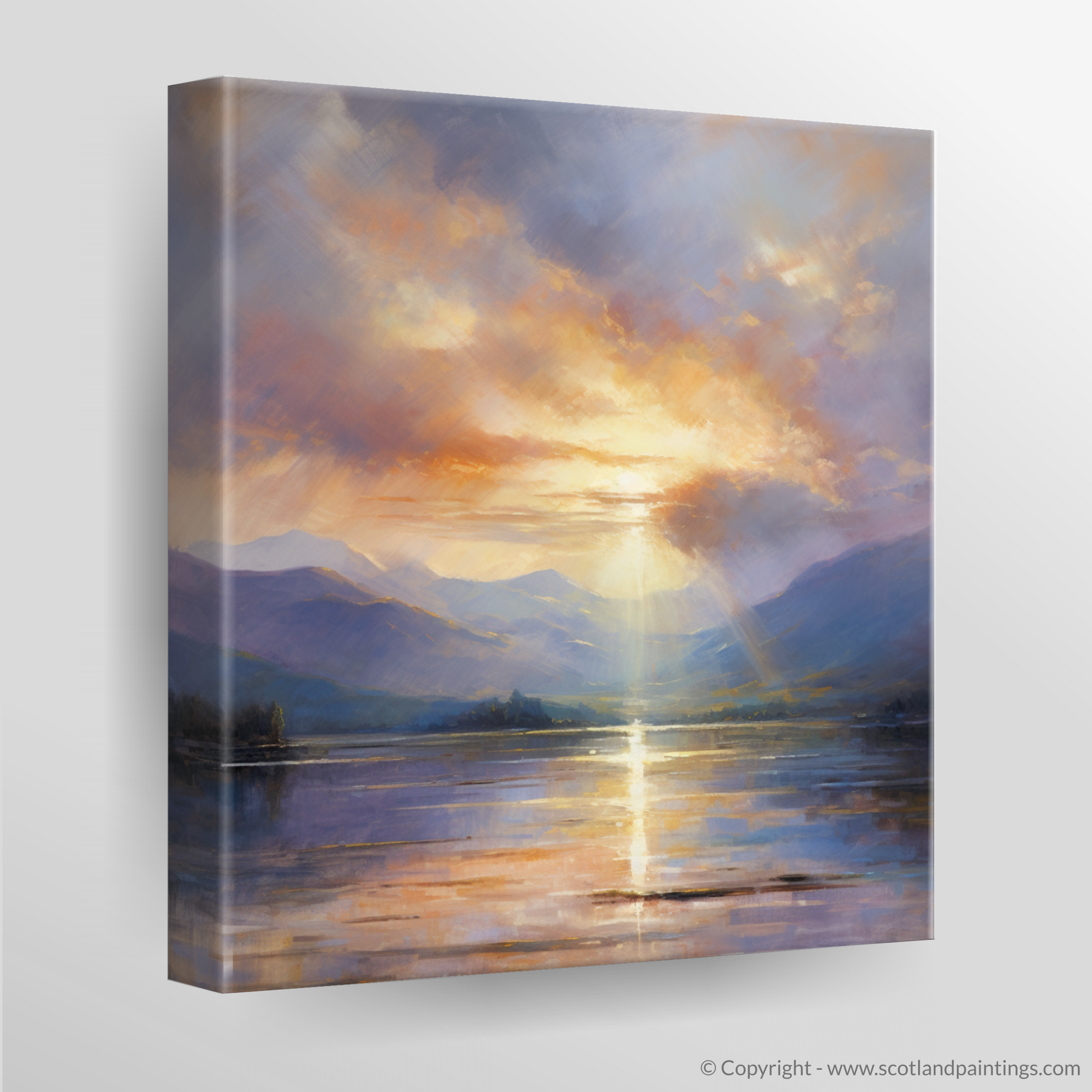 Canvas Print of Crepuscular rays above Loch Lomond