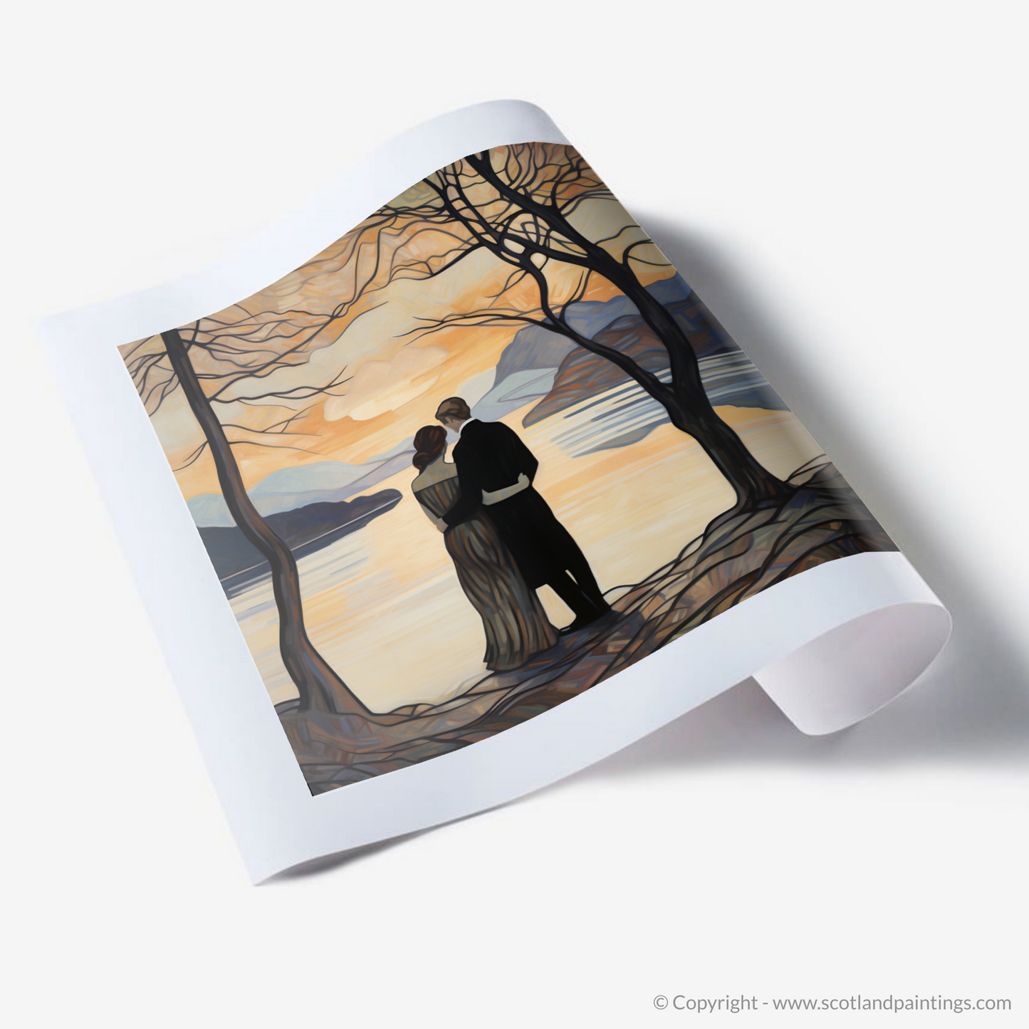 Art Print of A couple holding hands looking out on Loch Lomond