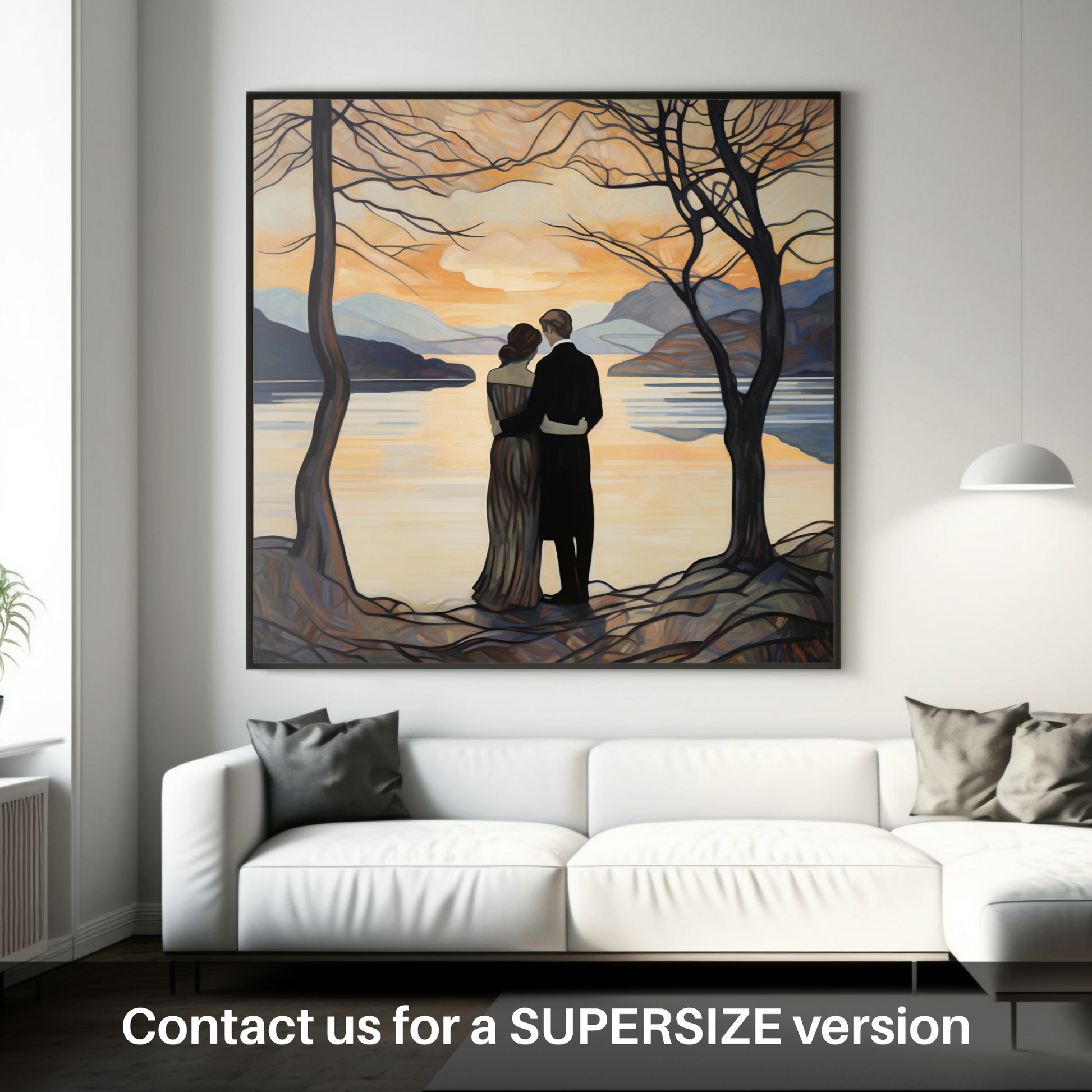 Huge supersize print of A couple holding hands looking out on Loch Lomond