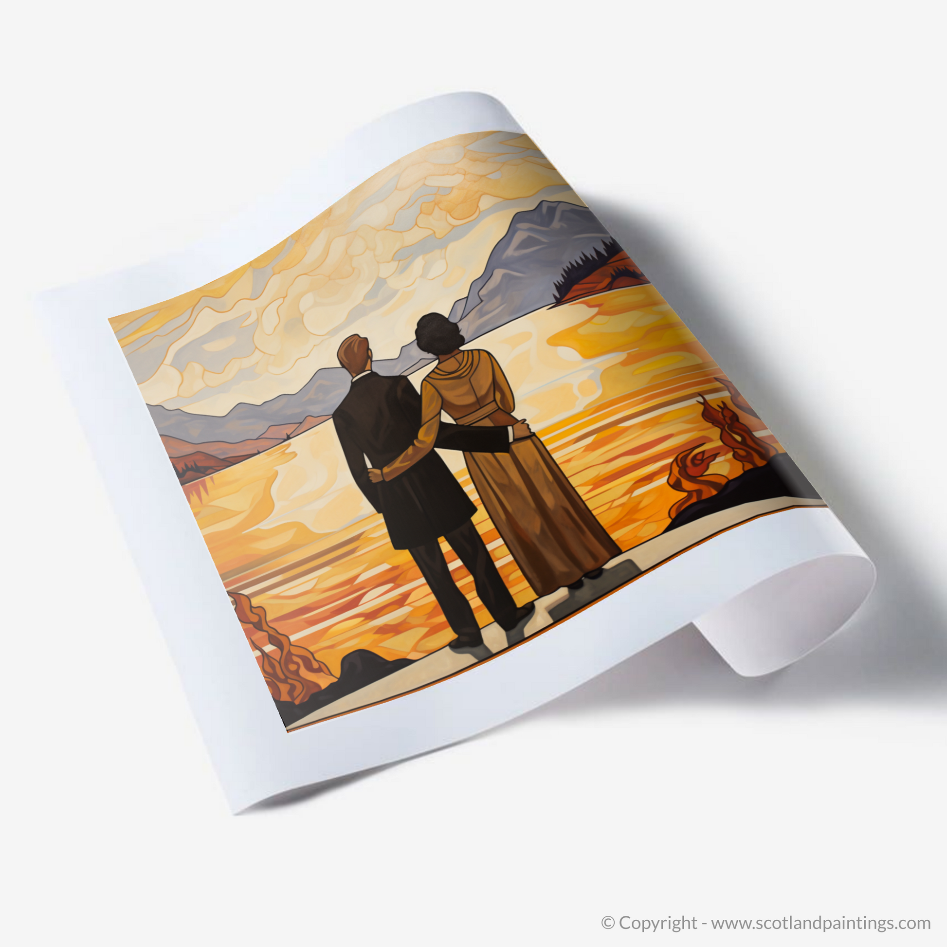 Art Print of A couple holding hands looking out on Loch Lomond