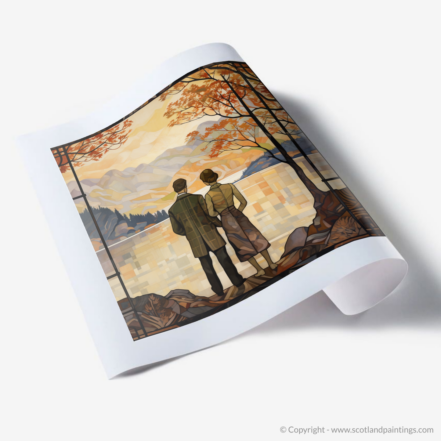 Art Print of A couple holding hands looking out on Loch Lomond